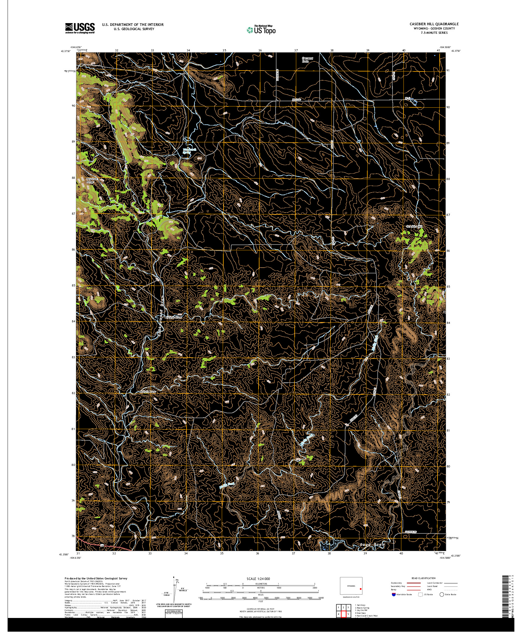 USGS US TOPO 7.5-MINUTE MAP FOR CASEBIER HILL, WY 2021