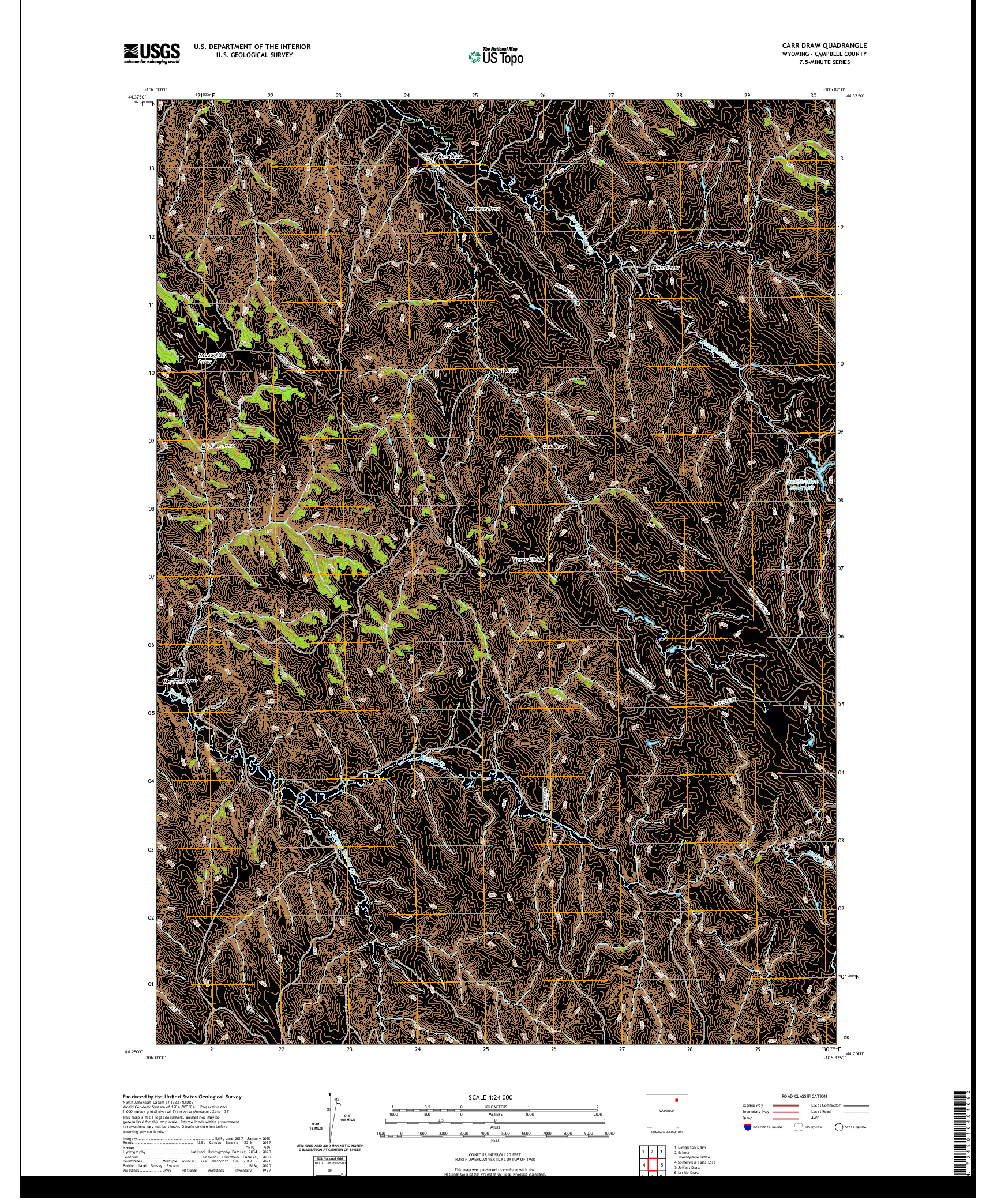 USGS US TOPO 7.5-MINUTE MAP FOR CARR DRAW, WY 2021