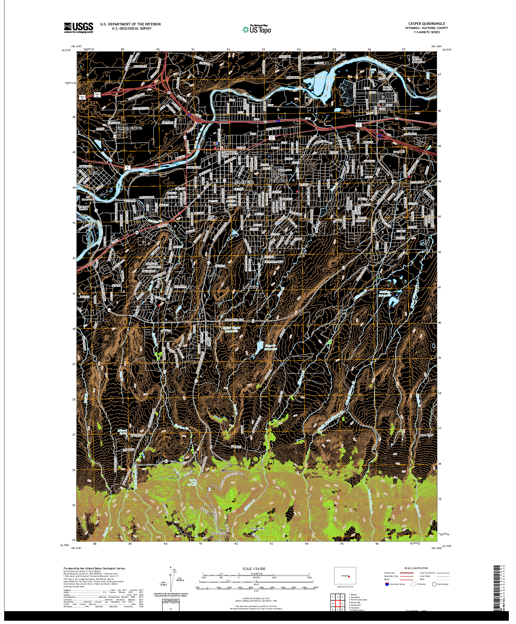 USGS US TOPO 7.5-MINUTE MAP FOR CASPER, WY 2021