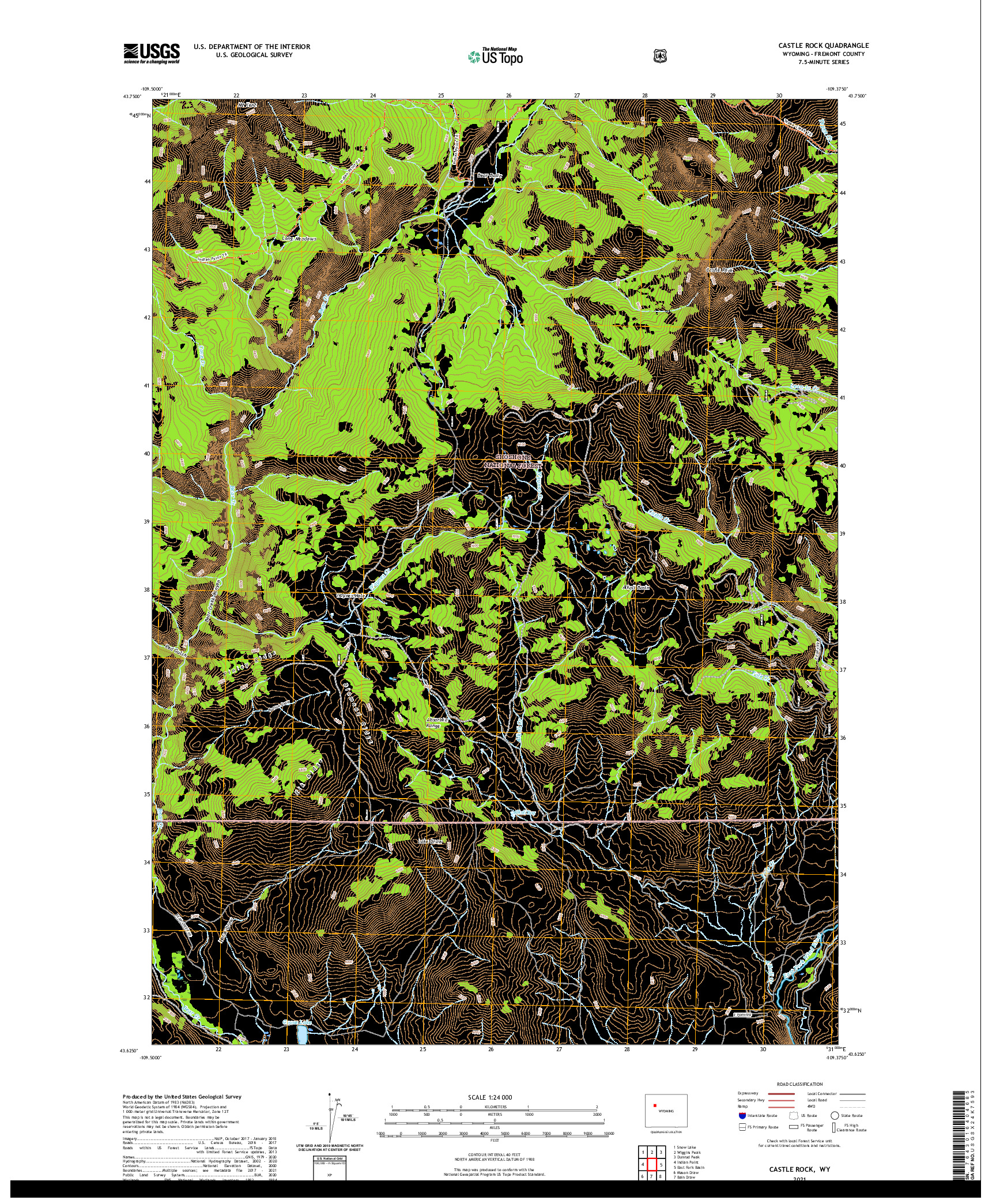 USGS US TOPO 7.5-MINUTE MAP FOR CASTLE ROCK, WY 2021