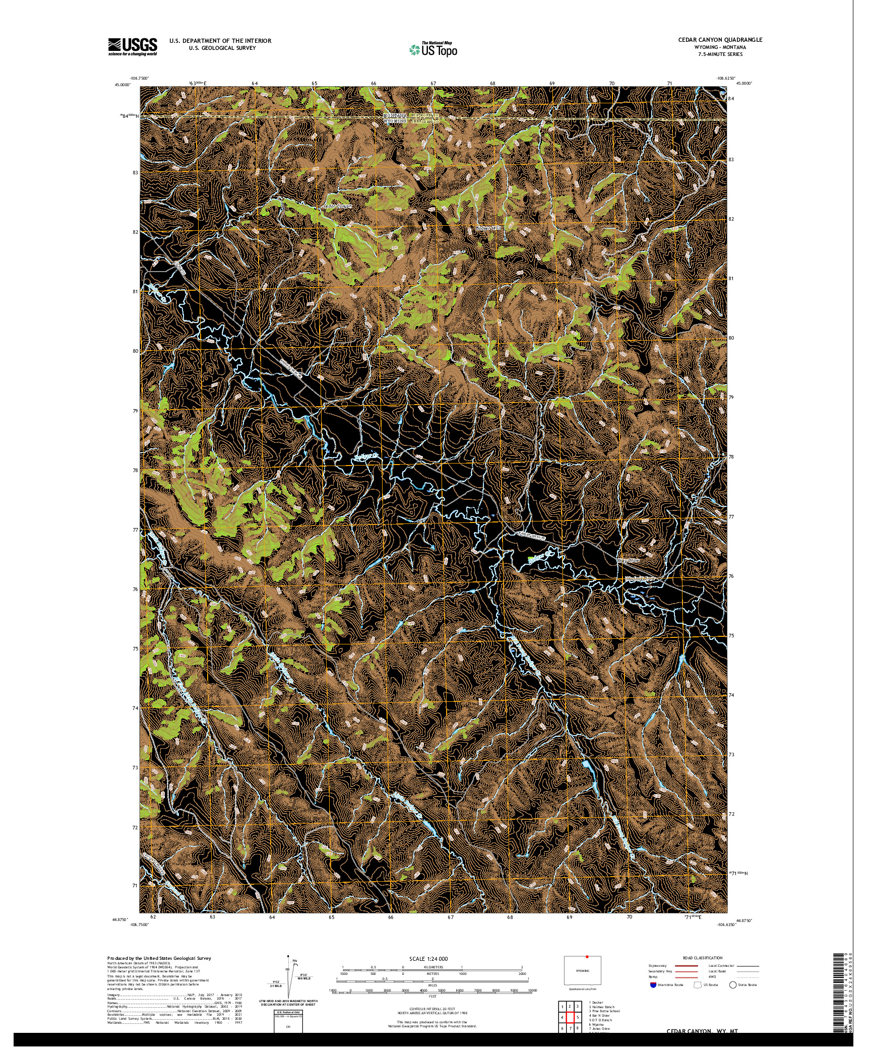 USGS US TOPO 7.5-MINUTE MAP FOR CEDAR CANYON, WY,MT 2021