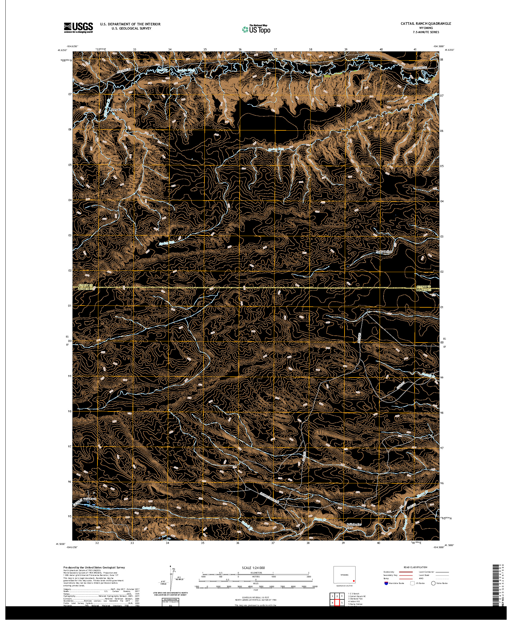 USGS US TOPO 7.5-MINUTE MAP FOR CATTAIL RANCH, WY 2021