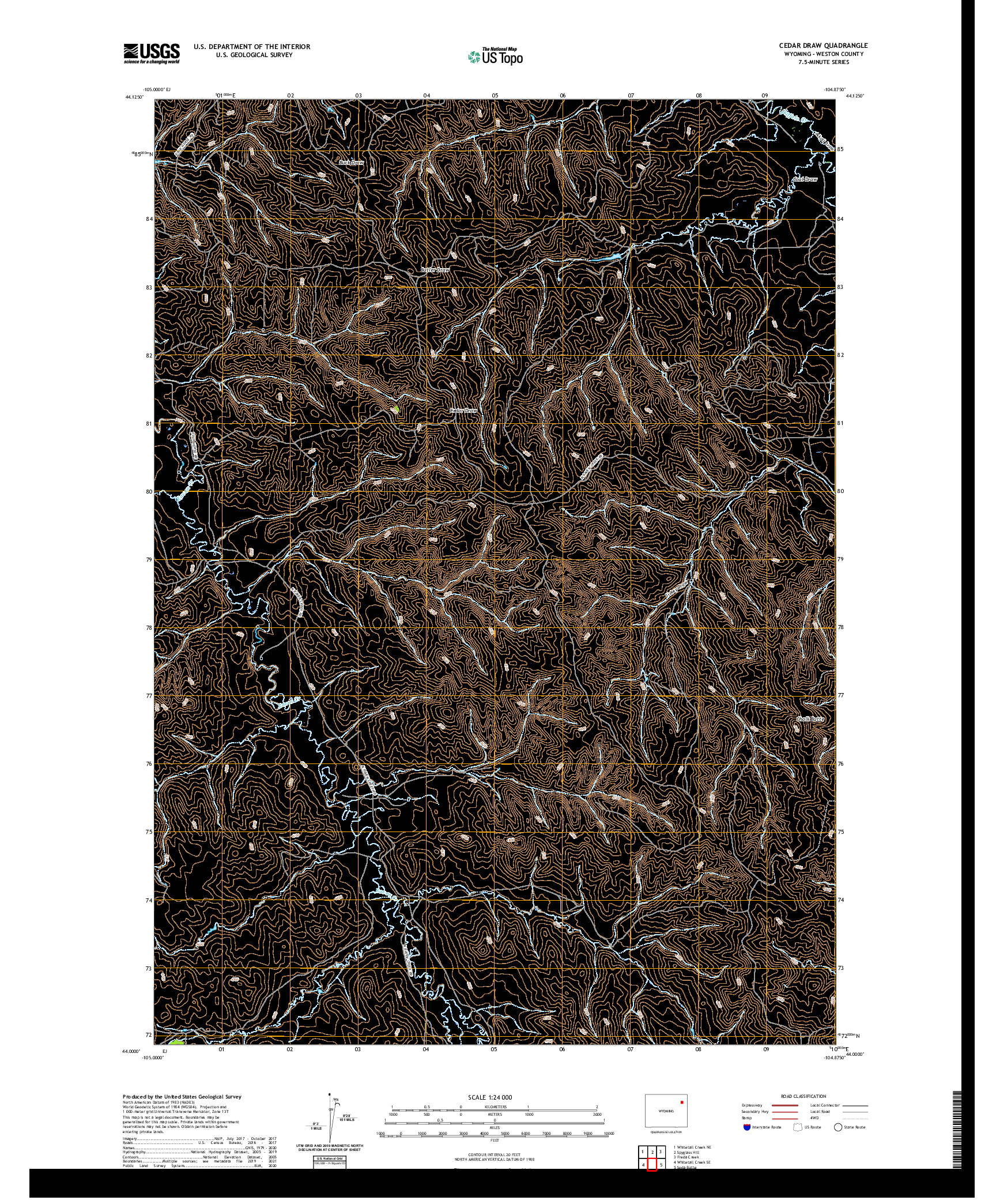 USGS US TOPO 7.5-MINUTE MAP FOR CEDAR DRAW, WY 2021