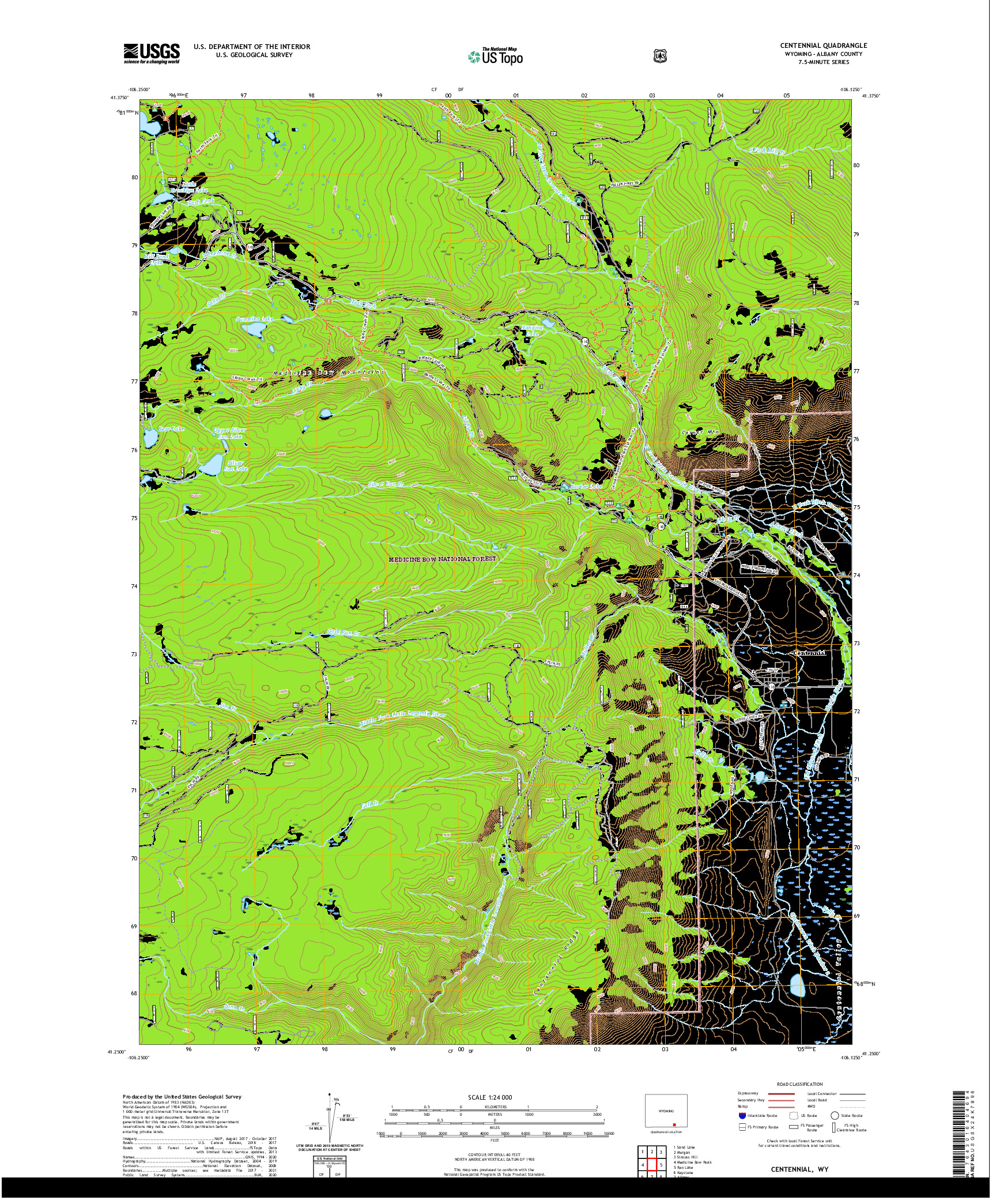 USGS US TOPO 7.5-MINUTE MAP FOR CENTENNIAL, WY 2021