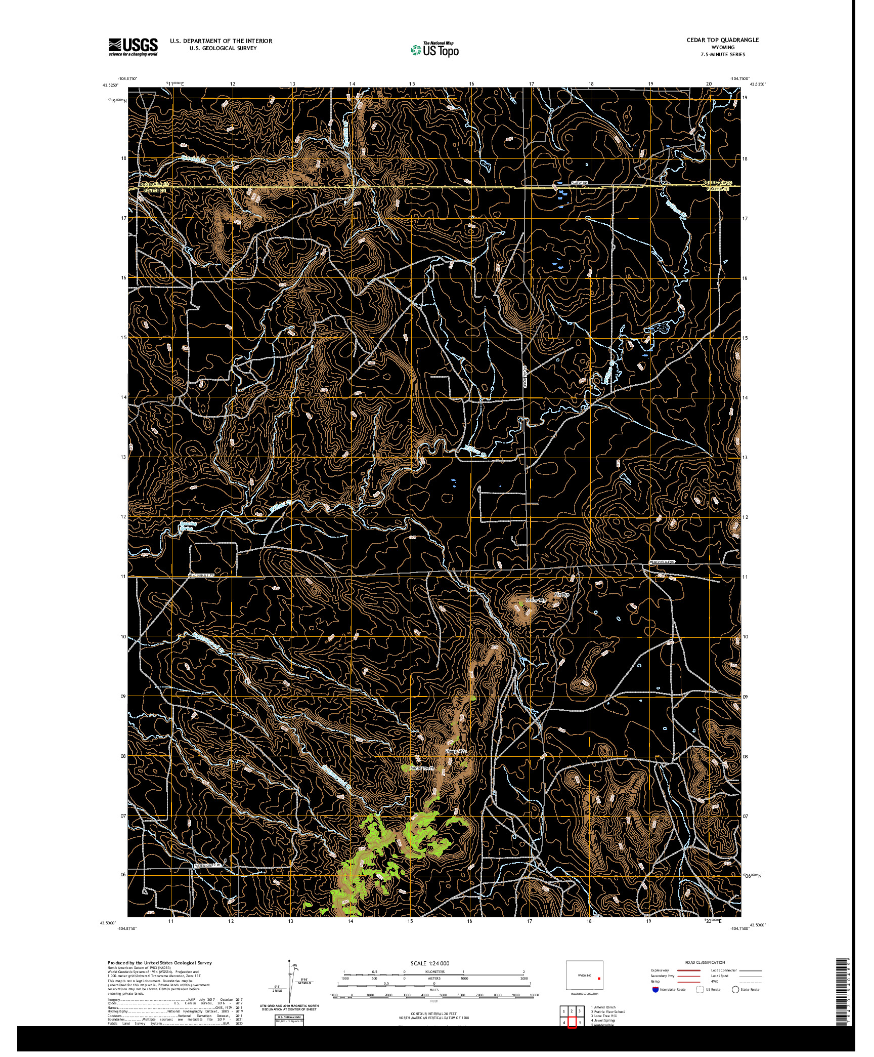 USGS US TOPO 7.5-MINUTE MAP FOR CEDAR TOP, WY 2021