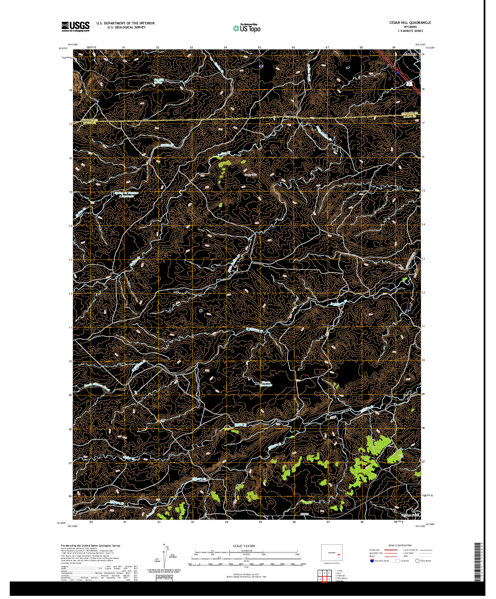 USGS US TOPO 7.5-MINUTE MAP FOR CEDAR HILL, WY 2021