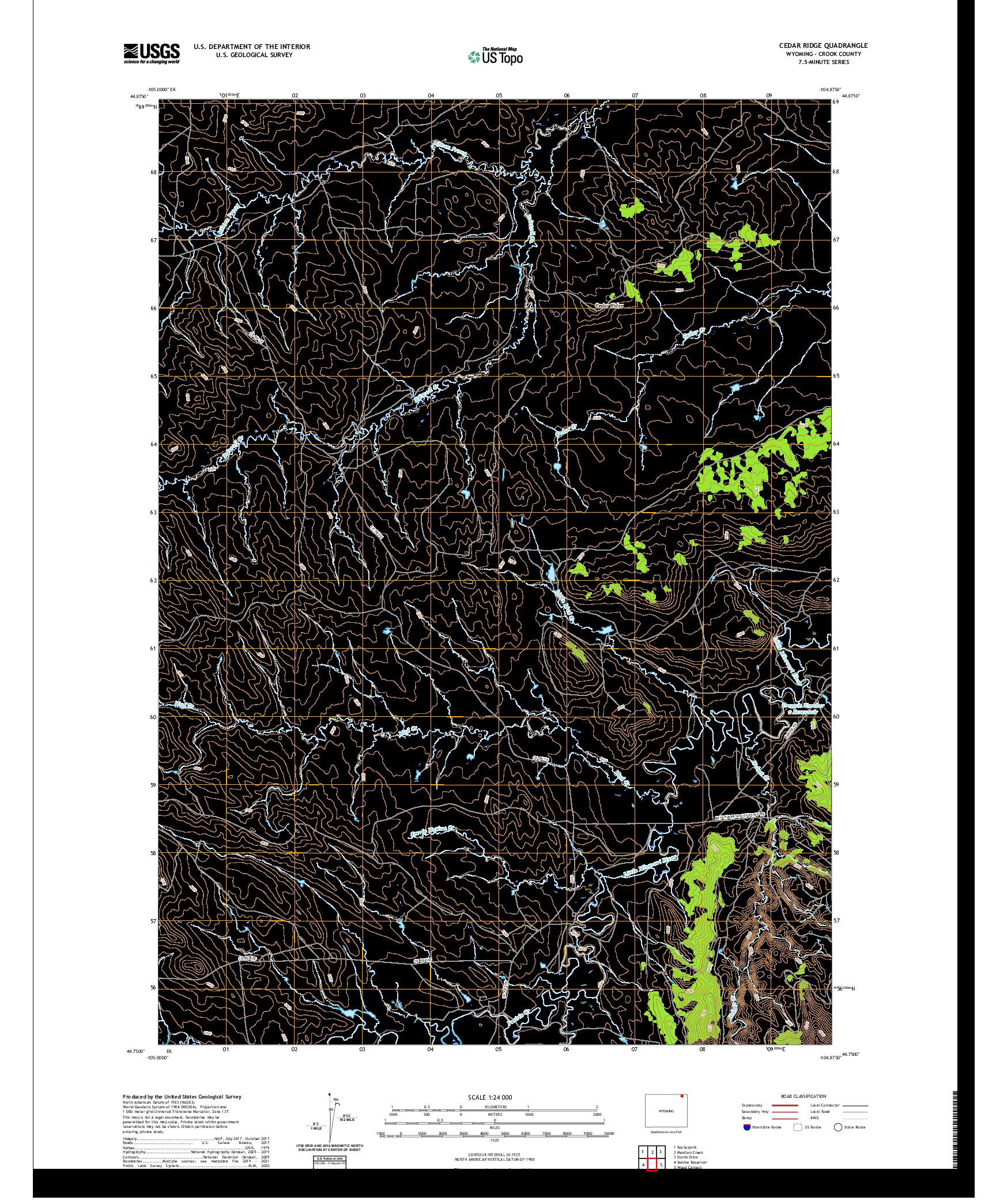 USGS US TOPO 7.5-MINUTE MAP FOR CEDAR RIDGE, WY 2021