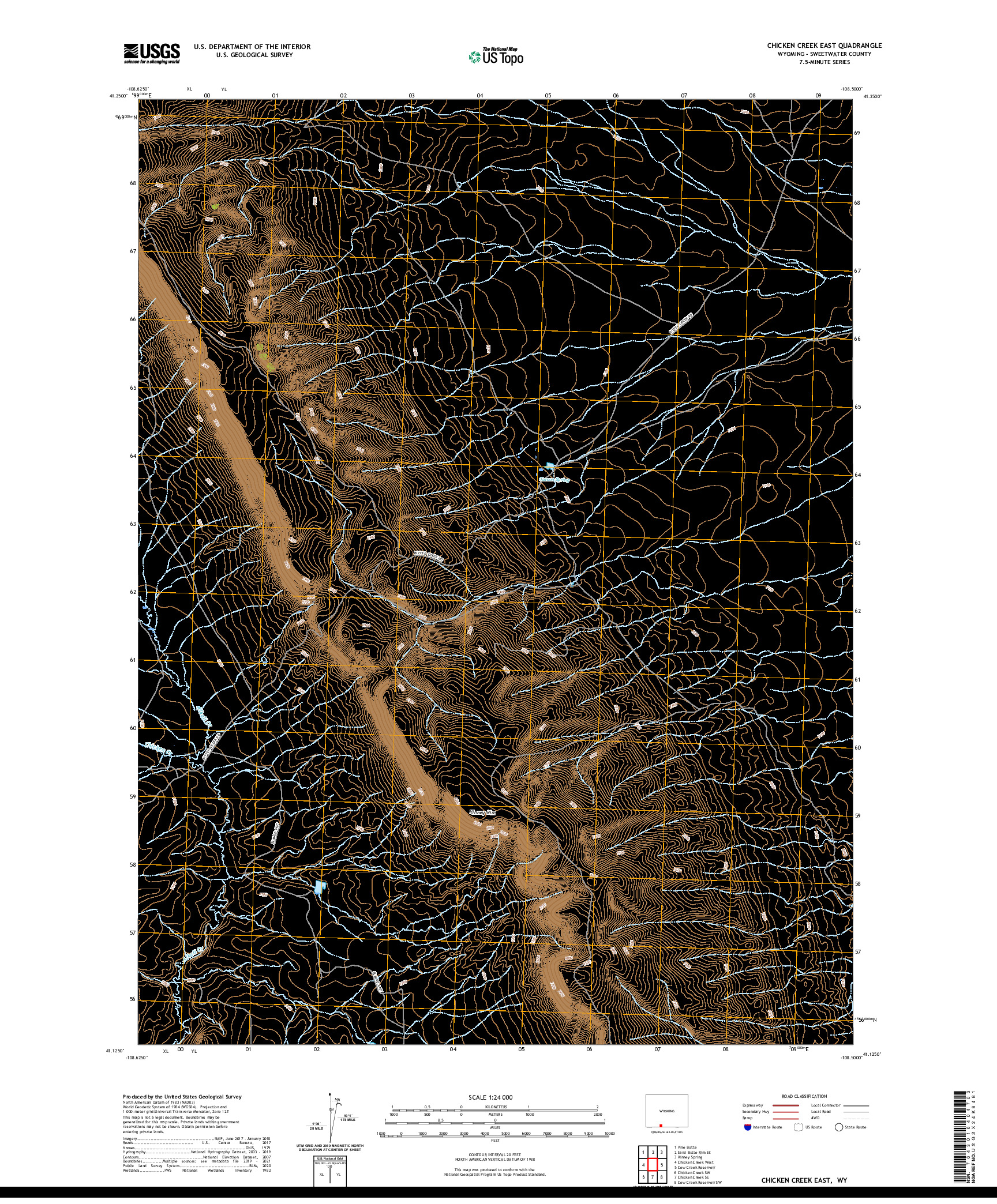 USGS US TOPO 7.5-MINUTE MAP FOR CHICKEN CREEK EAST, WY 2021