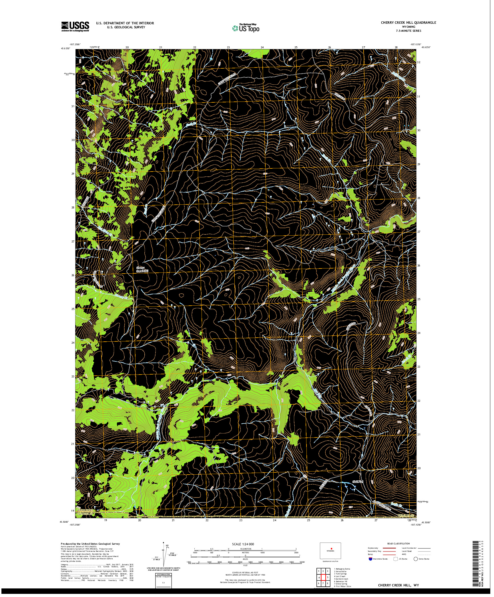 USGS US TOPO 7.5-MINUTE MAP FOR CHERRY CREEK HILL, WY 2021