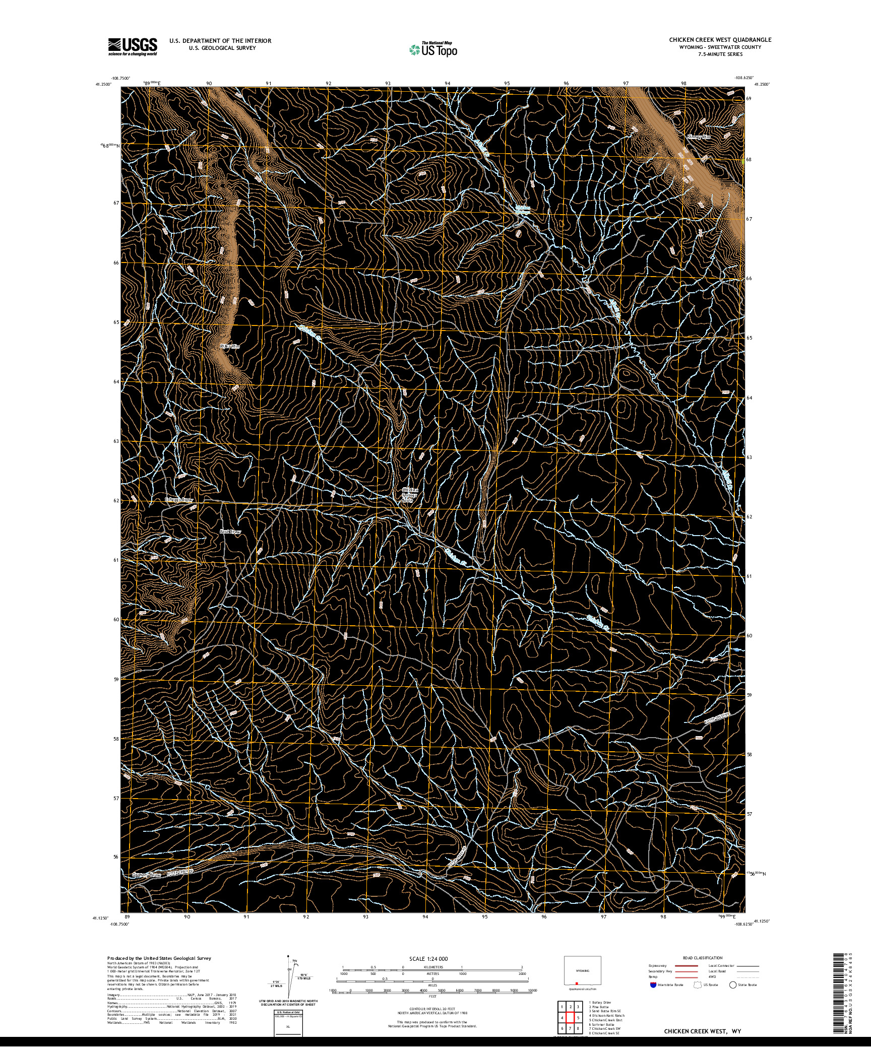 USGS US TOPO 7.5-MINUTE MAP FOR CHICKEN CREEK WEST, WY 2021