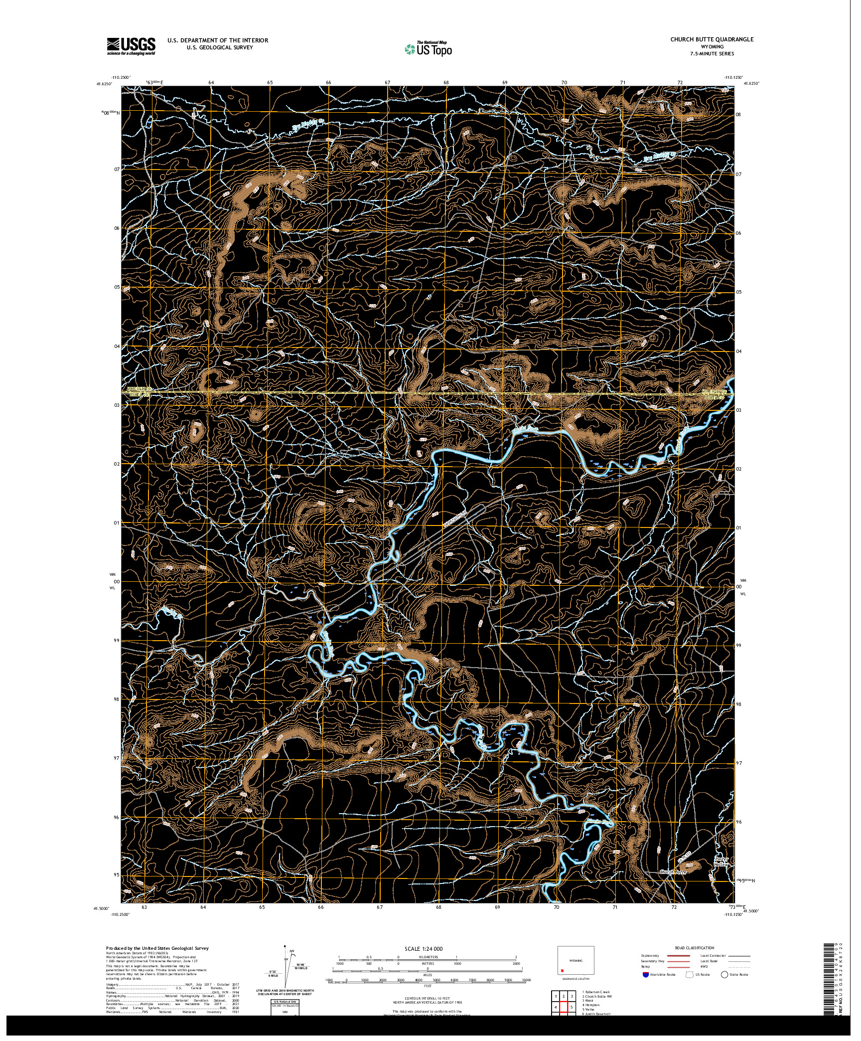 USGS US TOPO 7.5-MINUTE MAP FOR CHURCH BUTTE, WY 2021