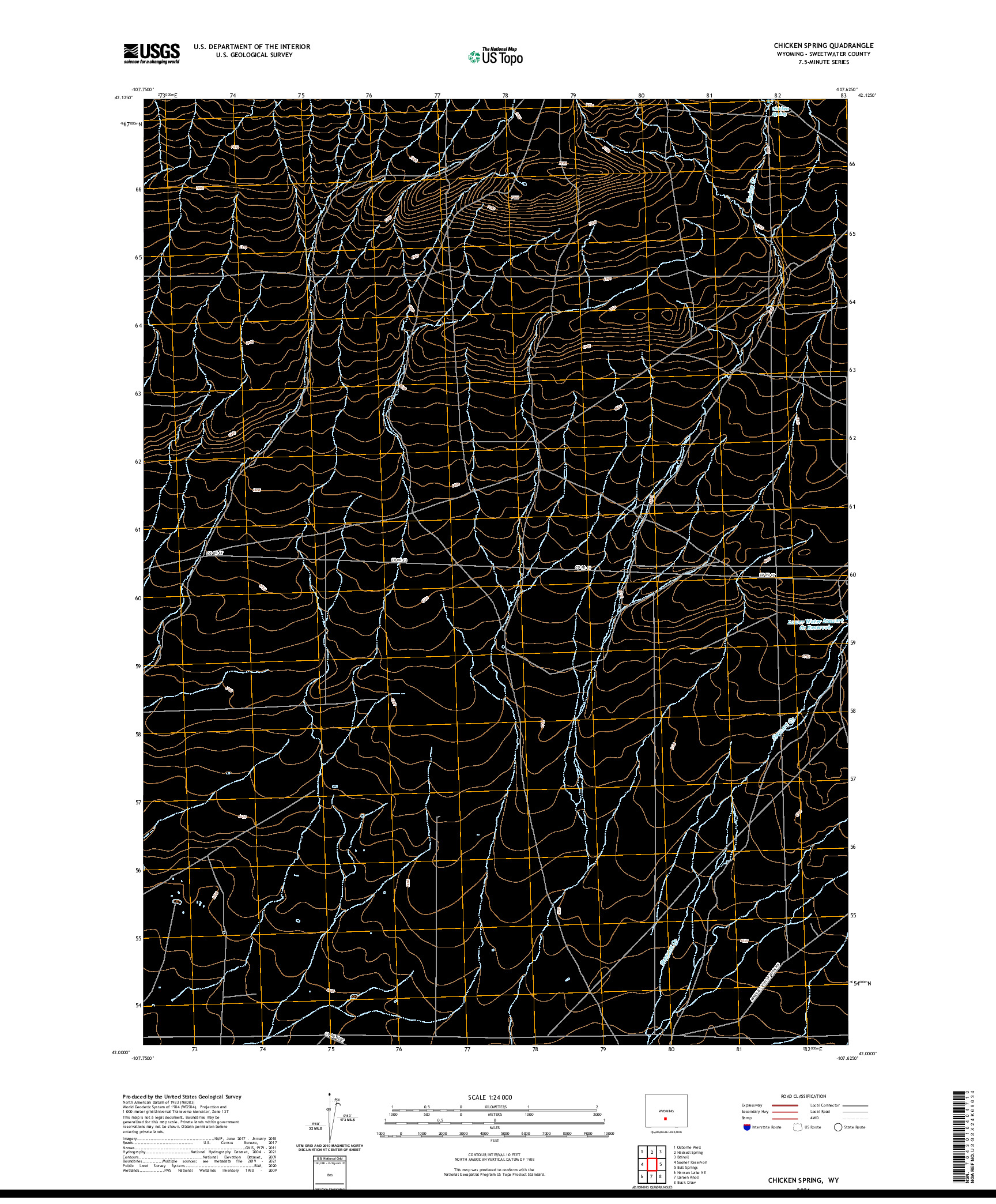 USGS US TOPO 7.5-MINUTE MAP FOR CHICKEN SPRING, WY 2021