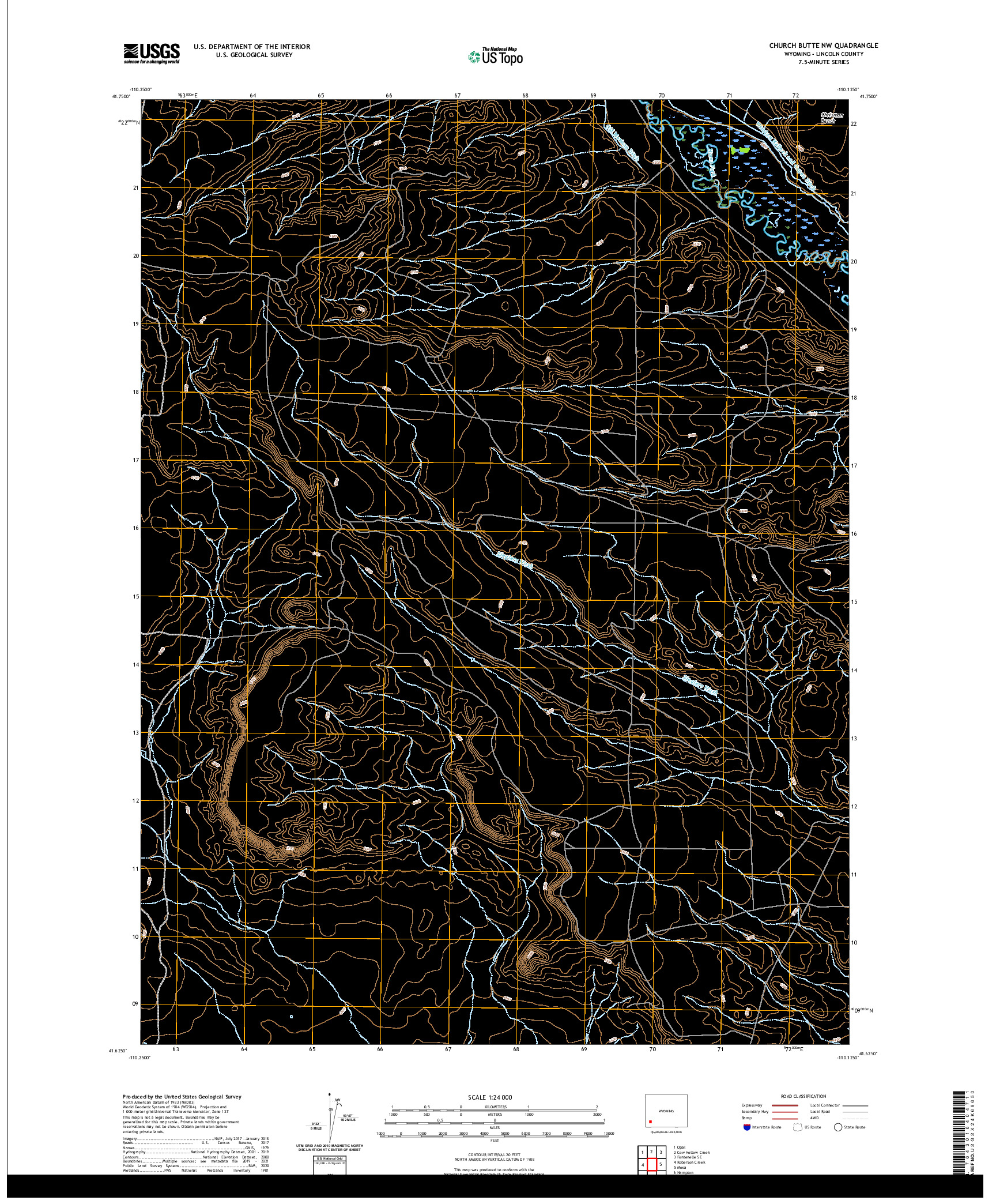 USGS US TOPO 7.5-MINUTE MAP FOR CHURCH BUTTE NW, WY 2021