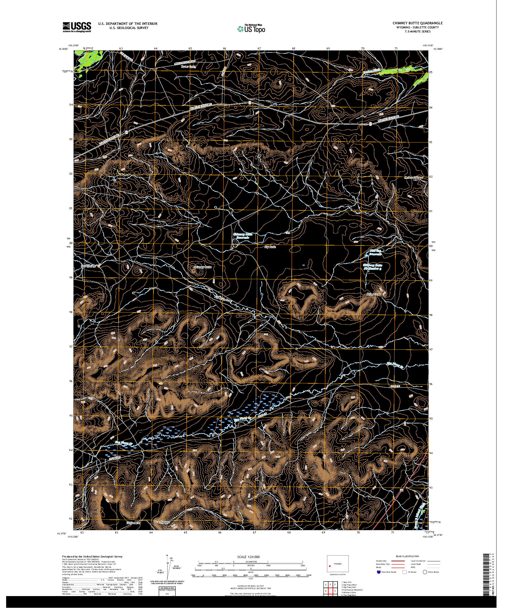 USGS US TOPO 7.5-MINUTE MAP FOR CHIMNEY BUTTE, WY 2021