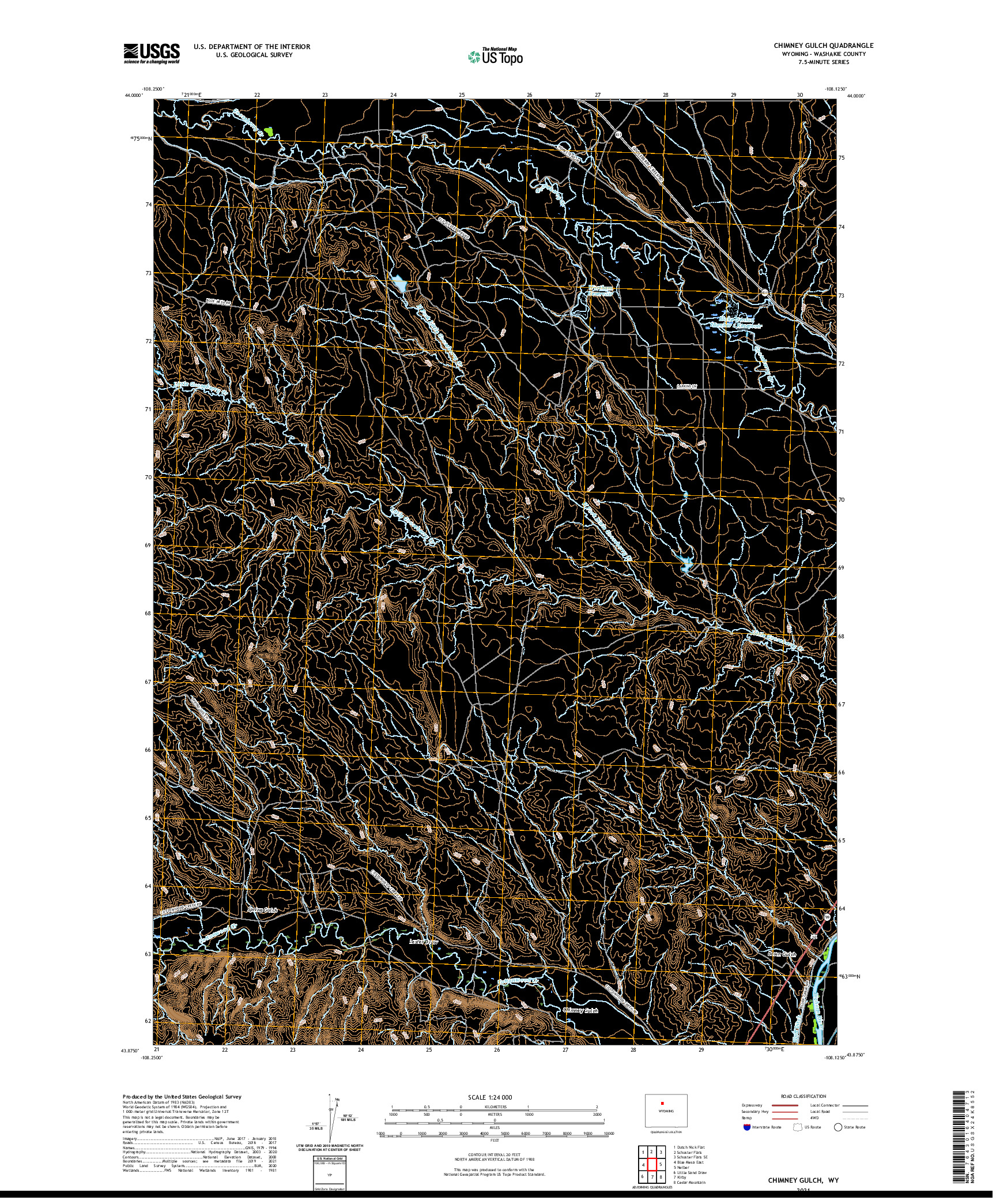 USGS US TOPO 7.5-MINUTE MAP FOR CHIMNEY GULCH, WY 2021