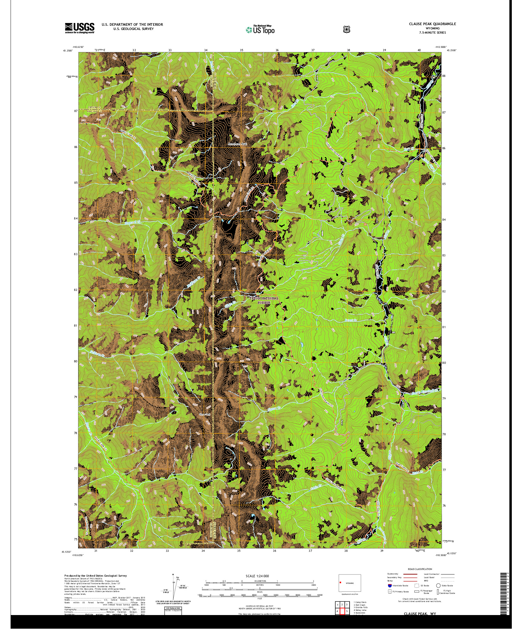 USGS US TOPO 7.5-MINUTE MAP FOR CLAUSE PEAK, WY 2021