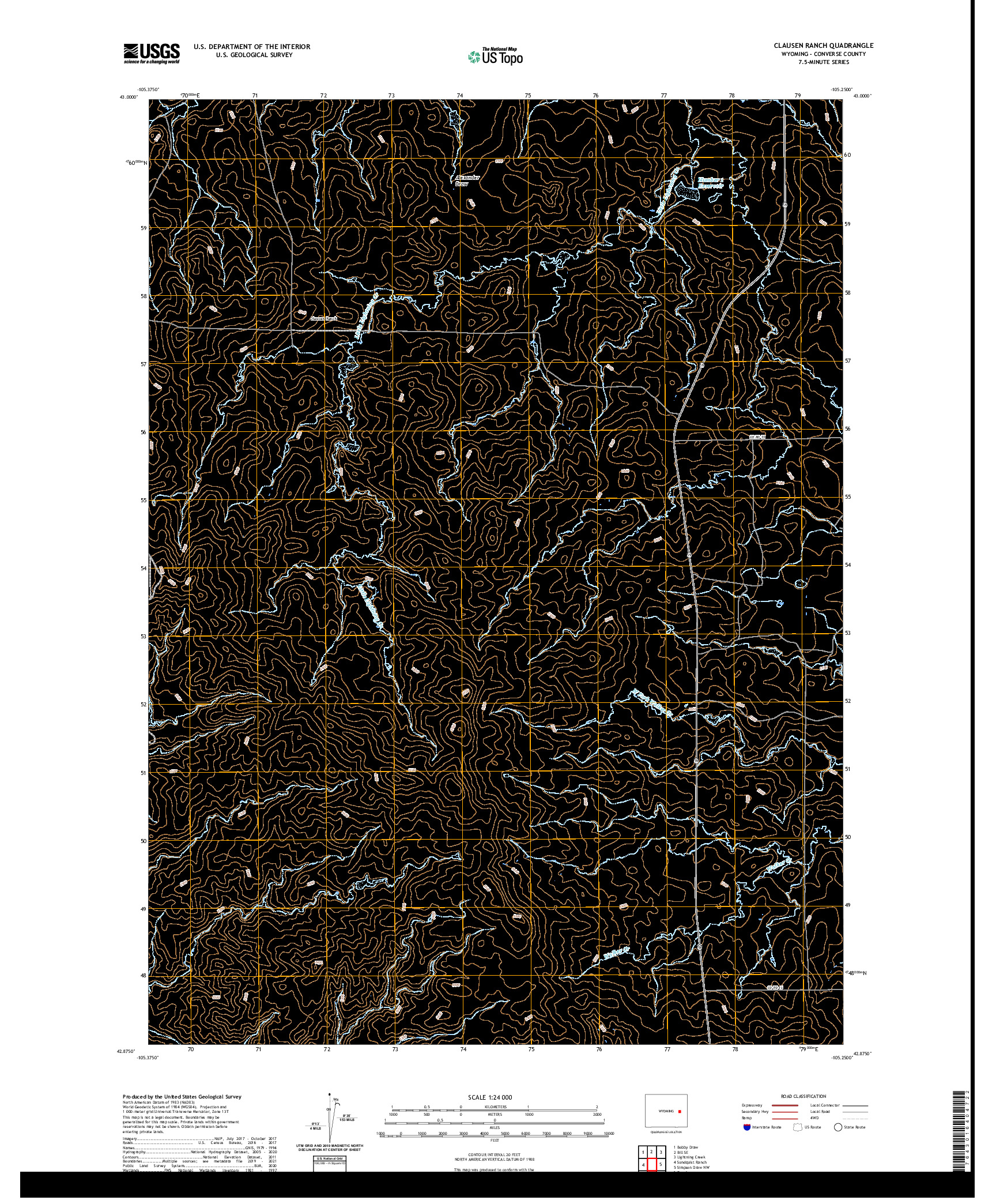 USGS US TOPO 7.5-MINUTE MAP FOR CLAUSEN RANCH, WY 2021