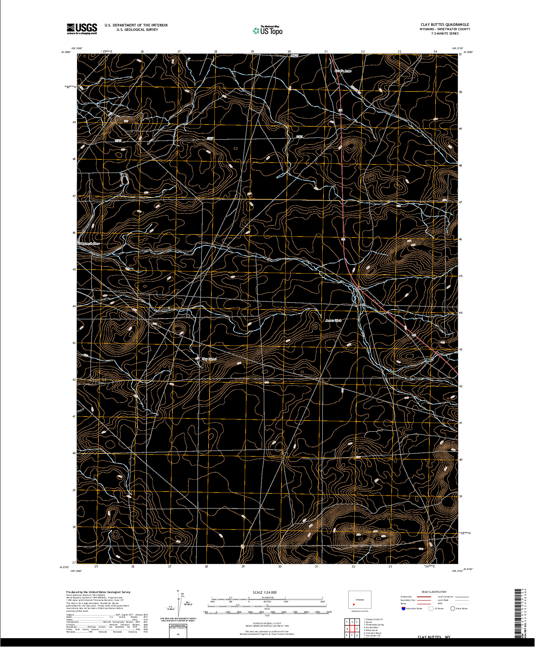 USGS US TOPO 7.5-MINUTE MAP FOR CLAY BUTTES, WY 2021