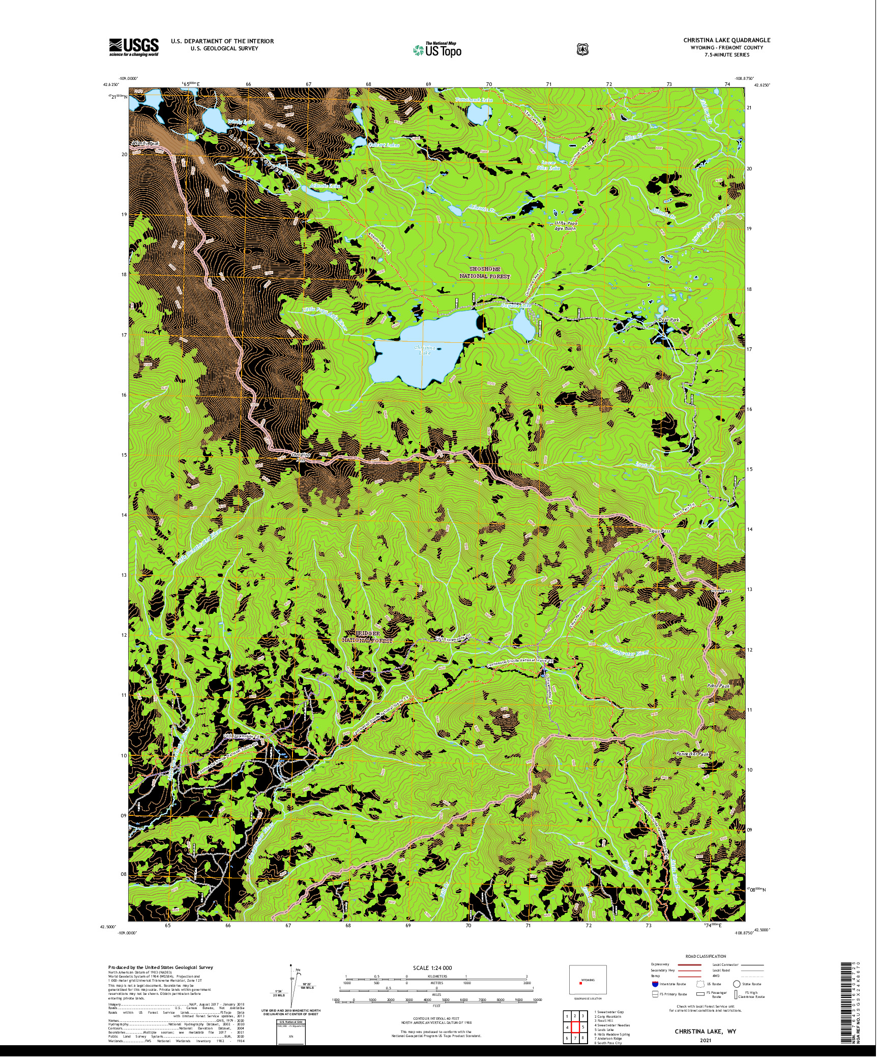 USGS US TOPO 7.5-MINUTE MAP FOR CHRISTINA LAKE, WY 2021