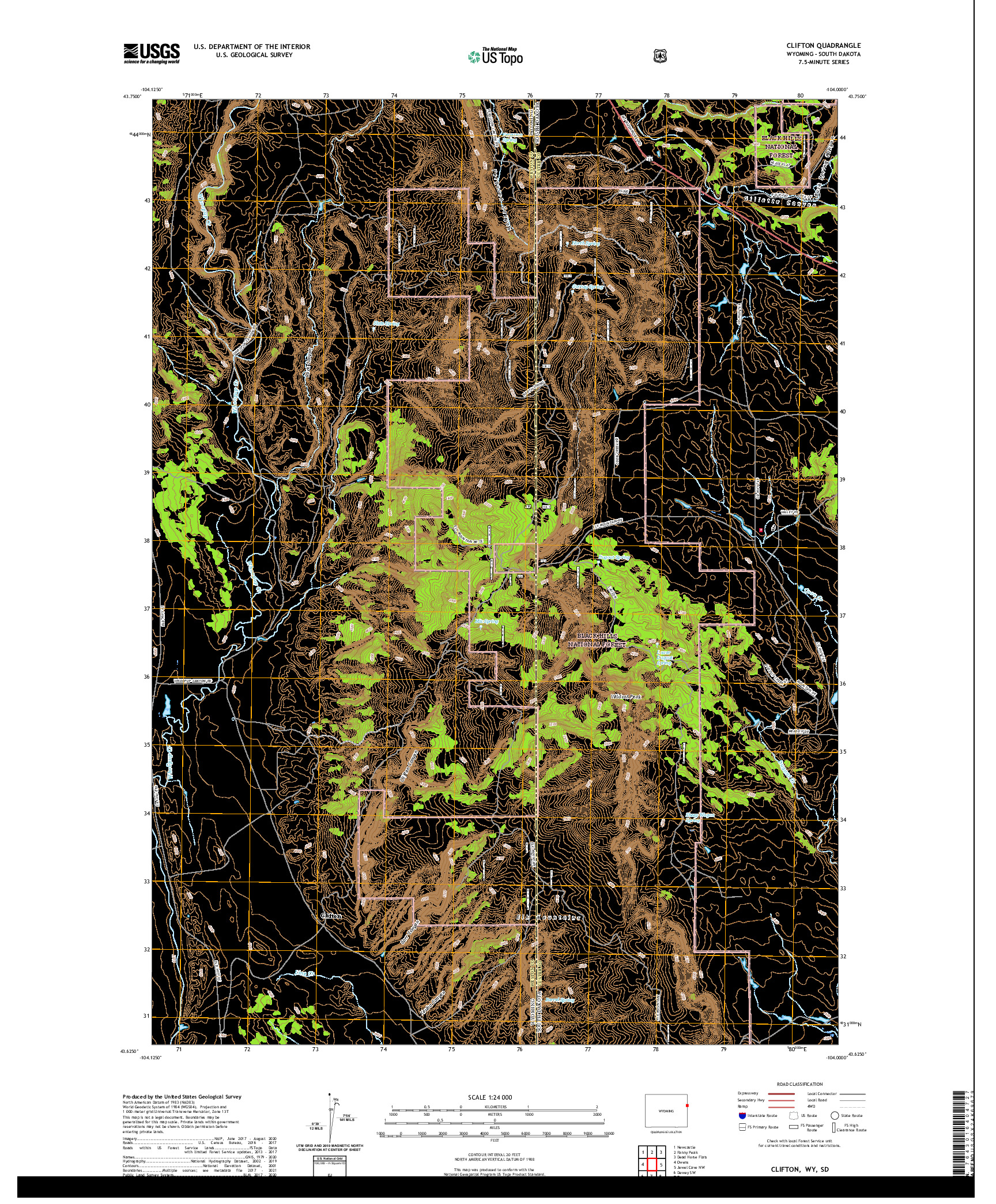 USGS US TOPO 7.5-MINUTE MAP FOR CLIFTON, WY,SD 2021