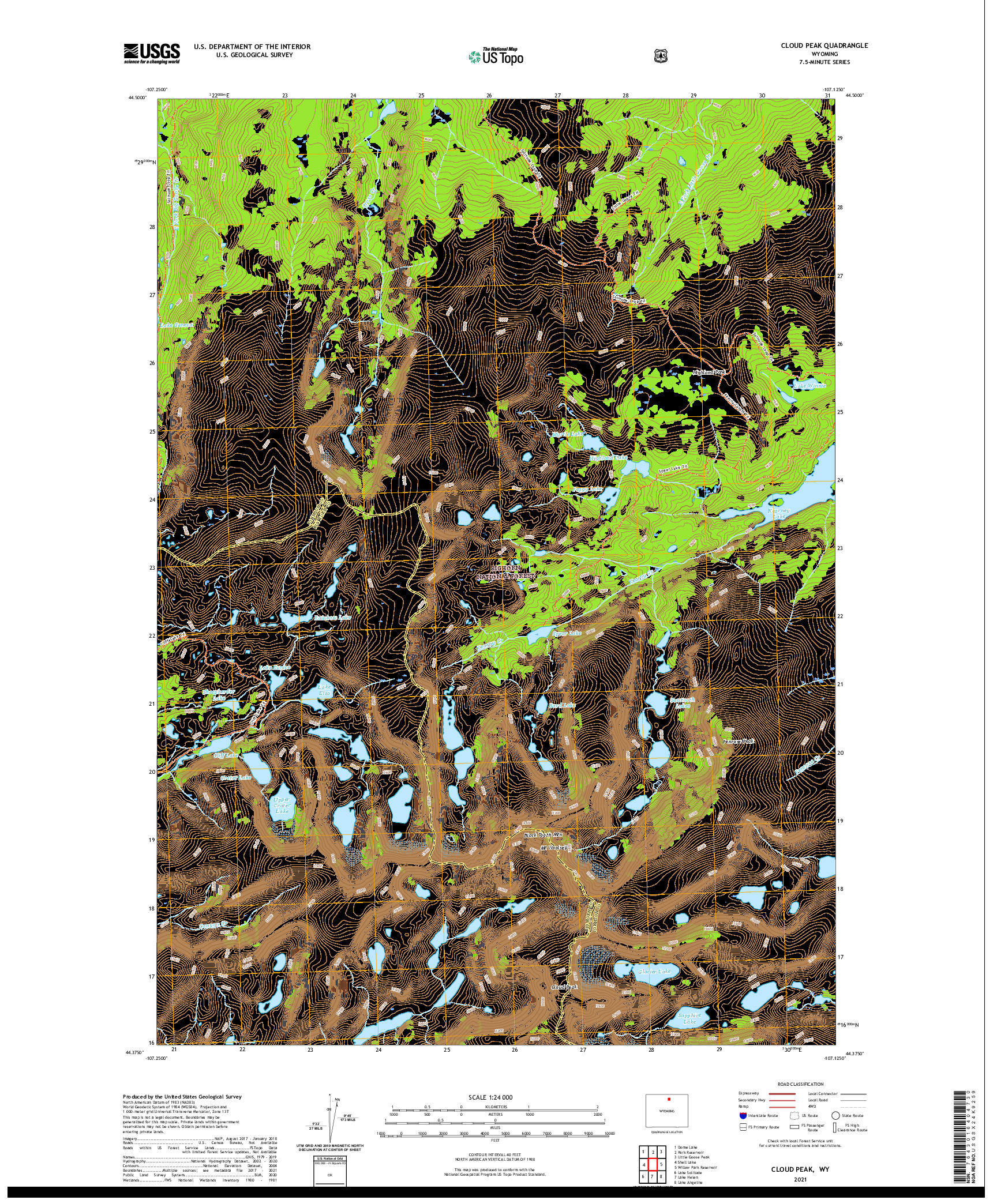 USGS US TOPO 7.5-MINUTE MAP FOR CLOUD PEAK, WY 2021