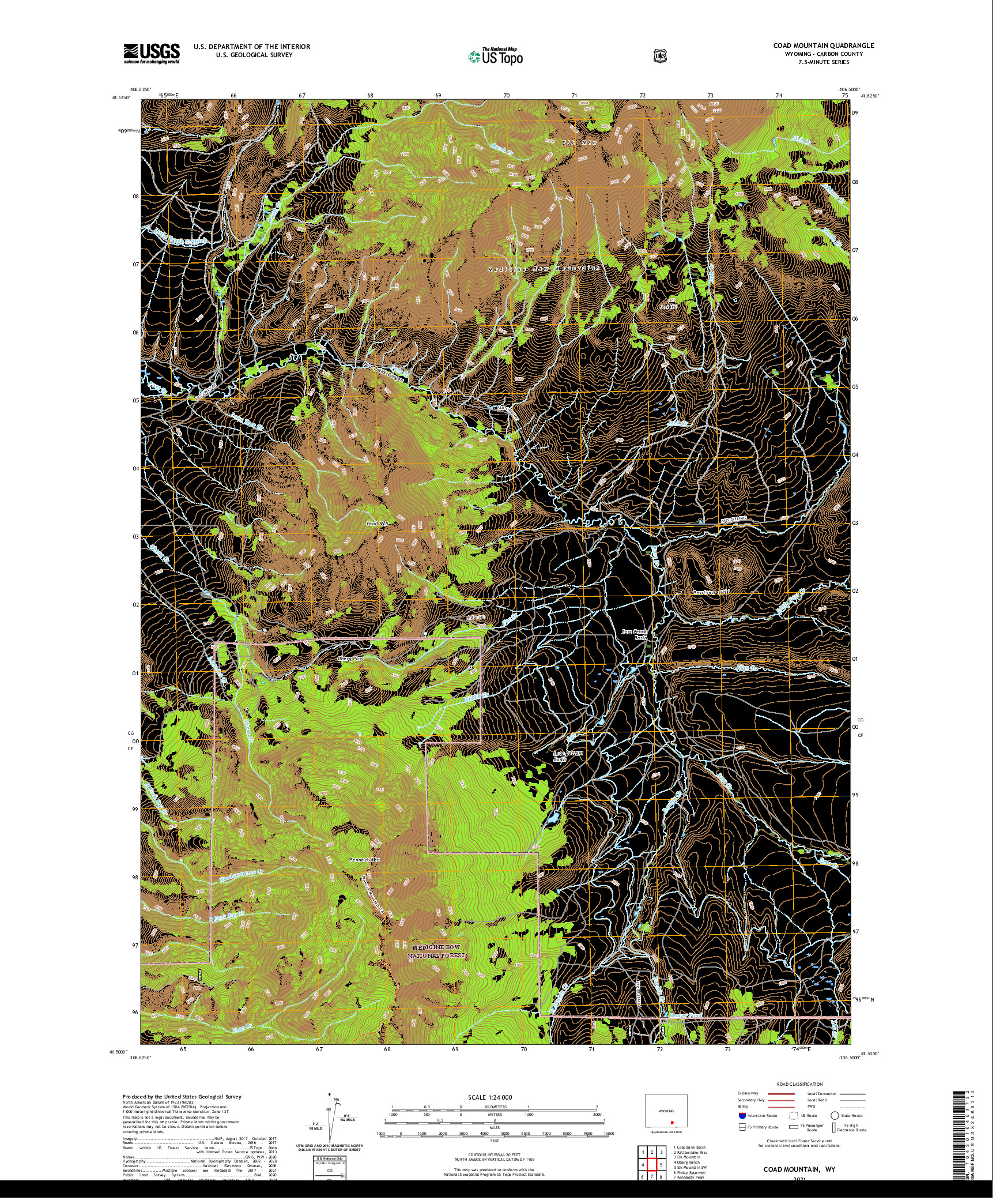 USGS US TOPO 7.5-MINUTE MAP FOR COAD MOUNTAIN, WY 2021