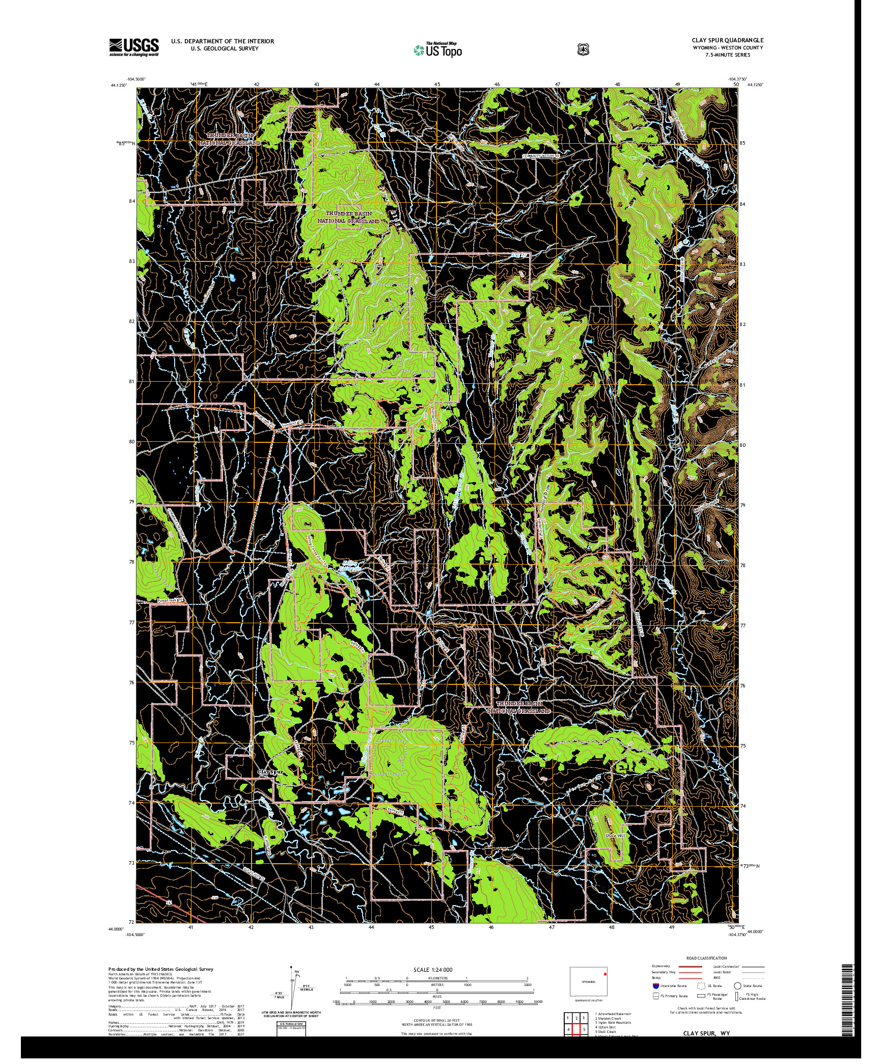 USGS US TOPO 7.5-MINUTE MAP FOR CLAY SPUR, WY 2021