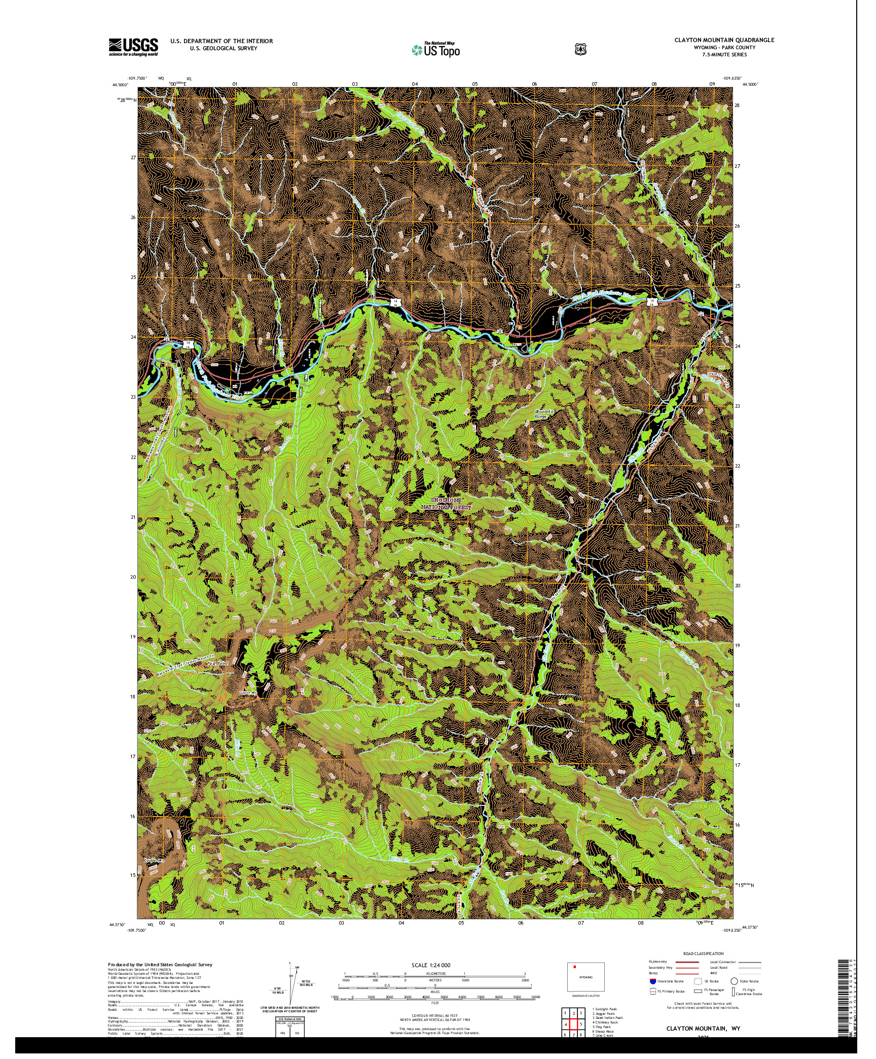 USGS US TOPO 7.5-MINUTE MAP FOR CLAYTON MOUNTAIN, WY 2021