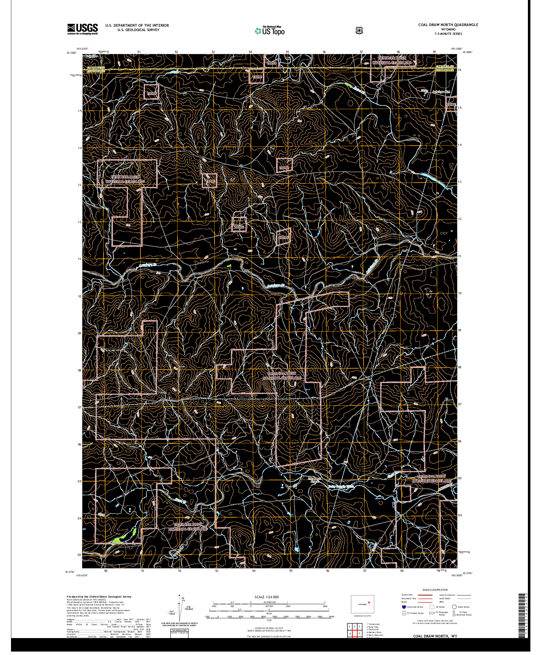 USGS US TOPO 7.5-MINUTE MAP FOR COAL DRAW NORTH, WY 2021