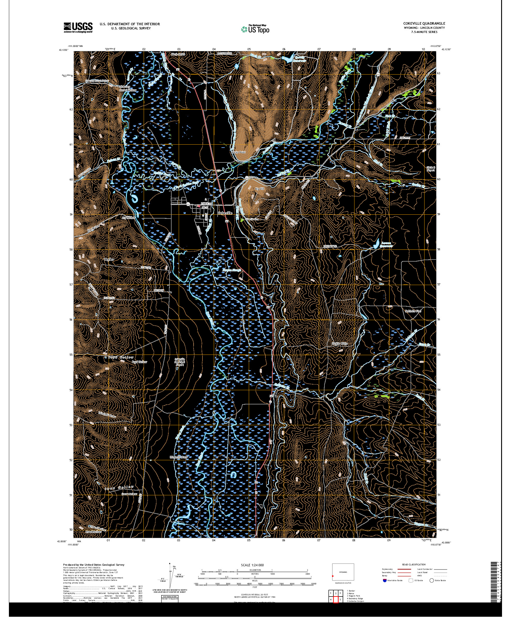 USGS US TOPO 7.5-MINUTE MAP FOR COKEVILLE, WY 2021