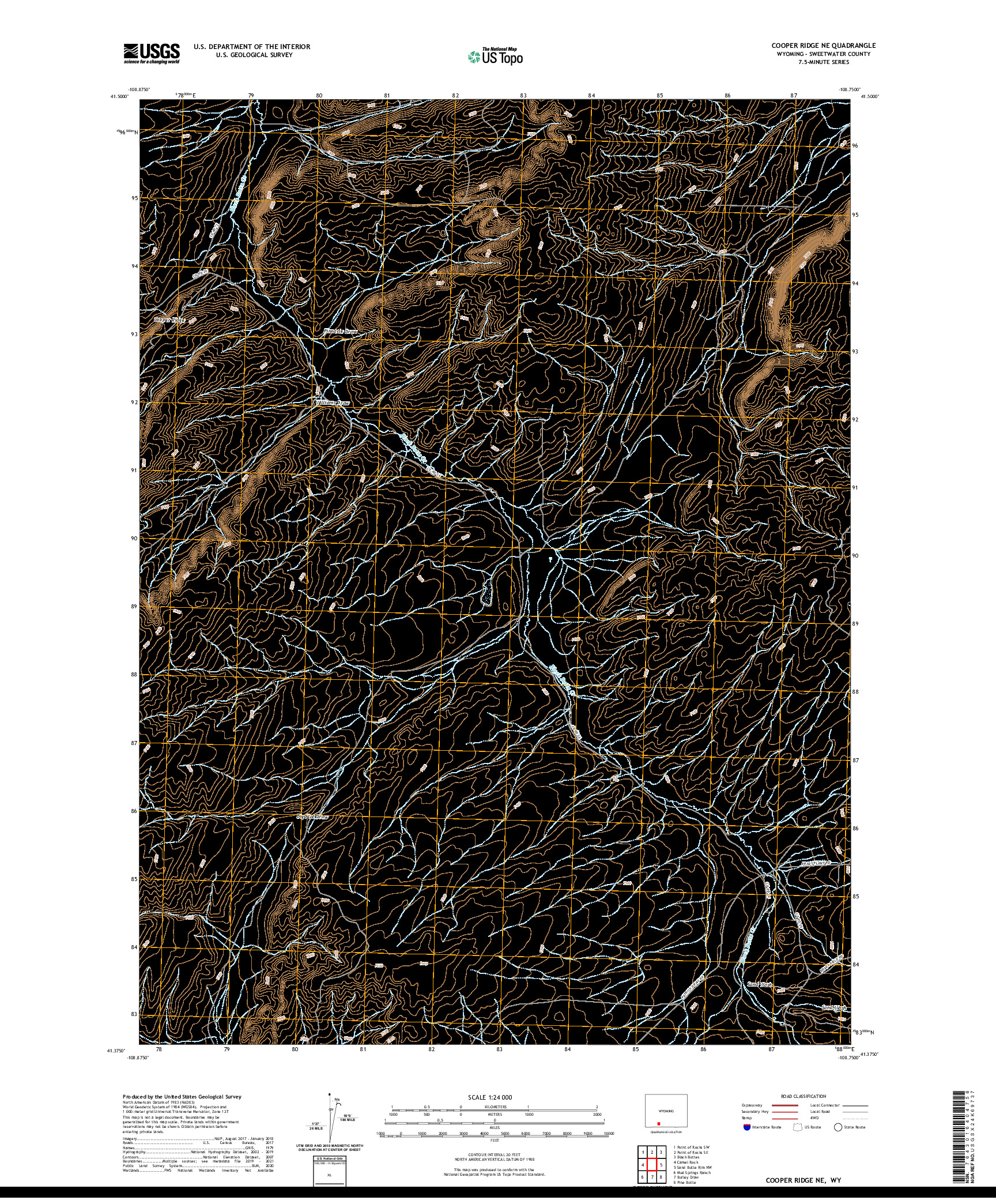 USGS US TOPO 7.5-MINUTE MAP FOR COOPER RIDGE NE, WY 2021