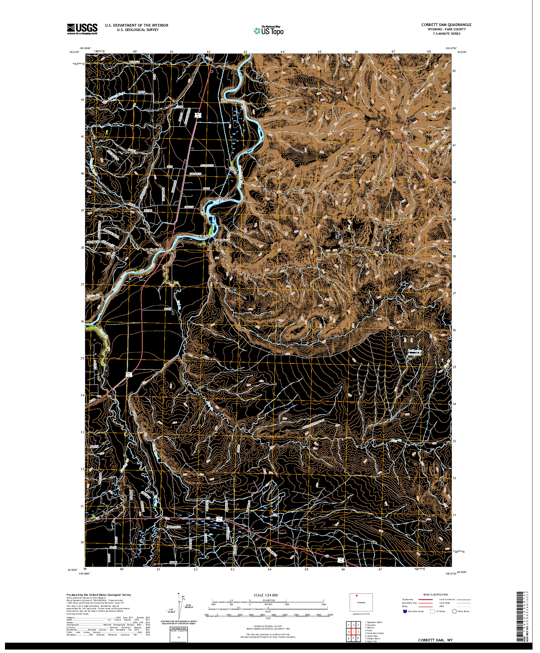 USGS US TOPO 7.5-MINUTE MAP FOR CORBETT DAM, WY 2021