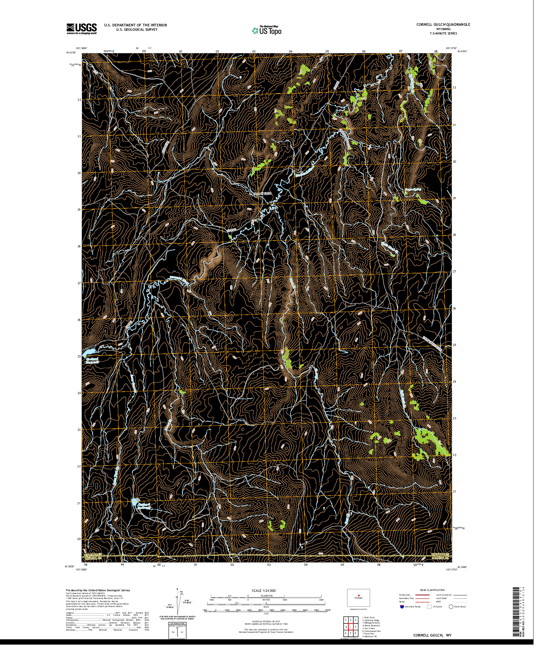 USGS US TOPO 7.5-MINUTE MAP FOR CORNELL GULCH, WY 2021