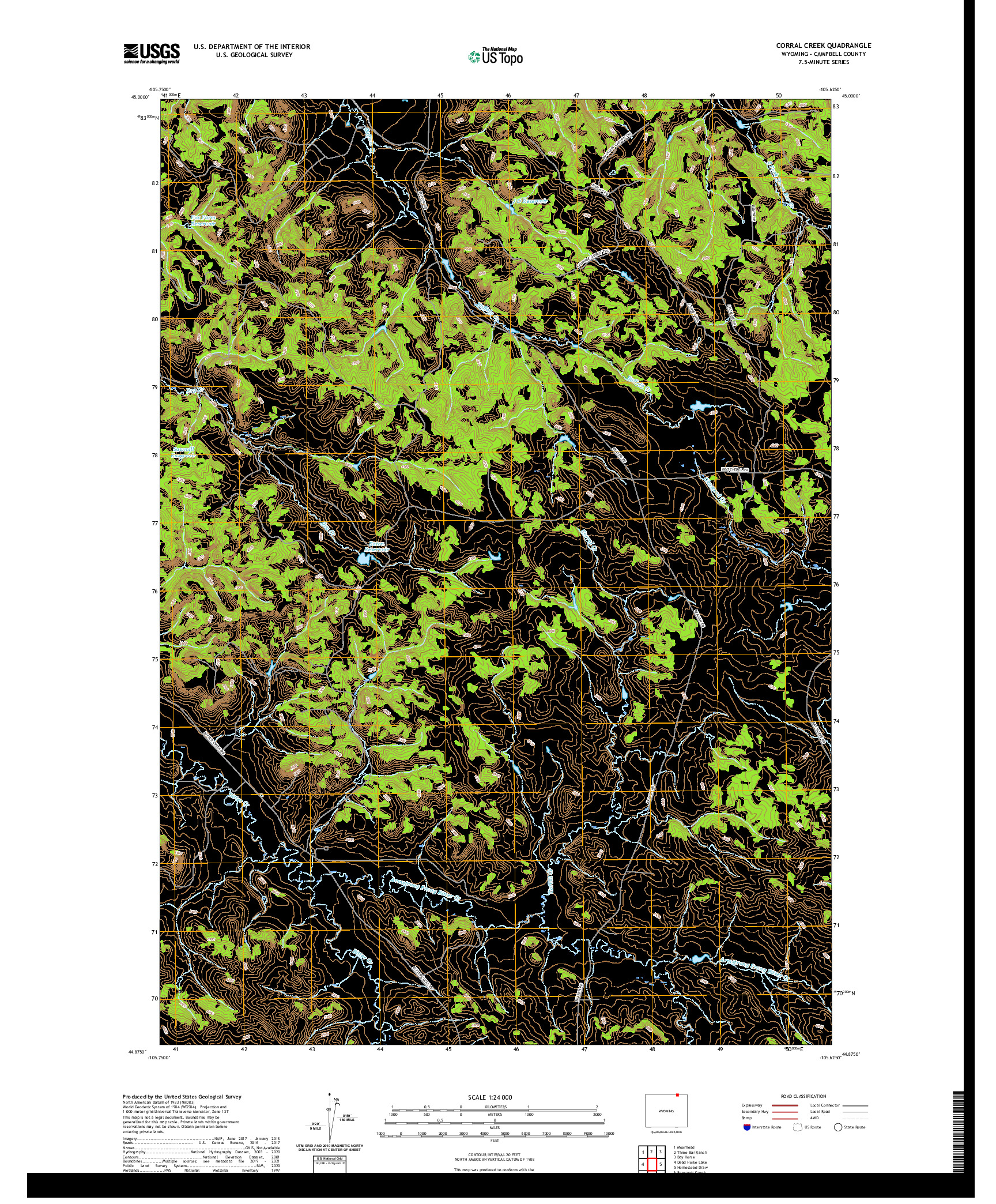 USGS US TOPO 7.5-MINUTE MAP FOR CORRAL CREEK, WY 2021