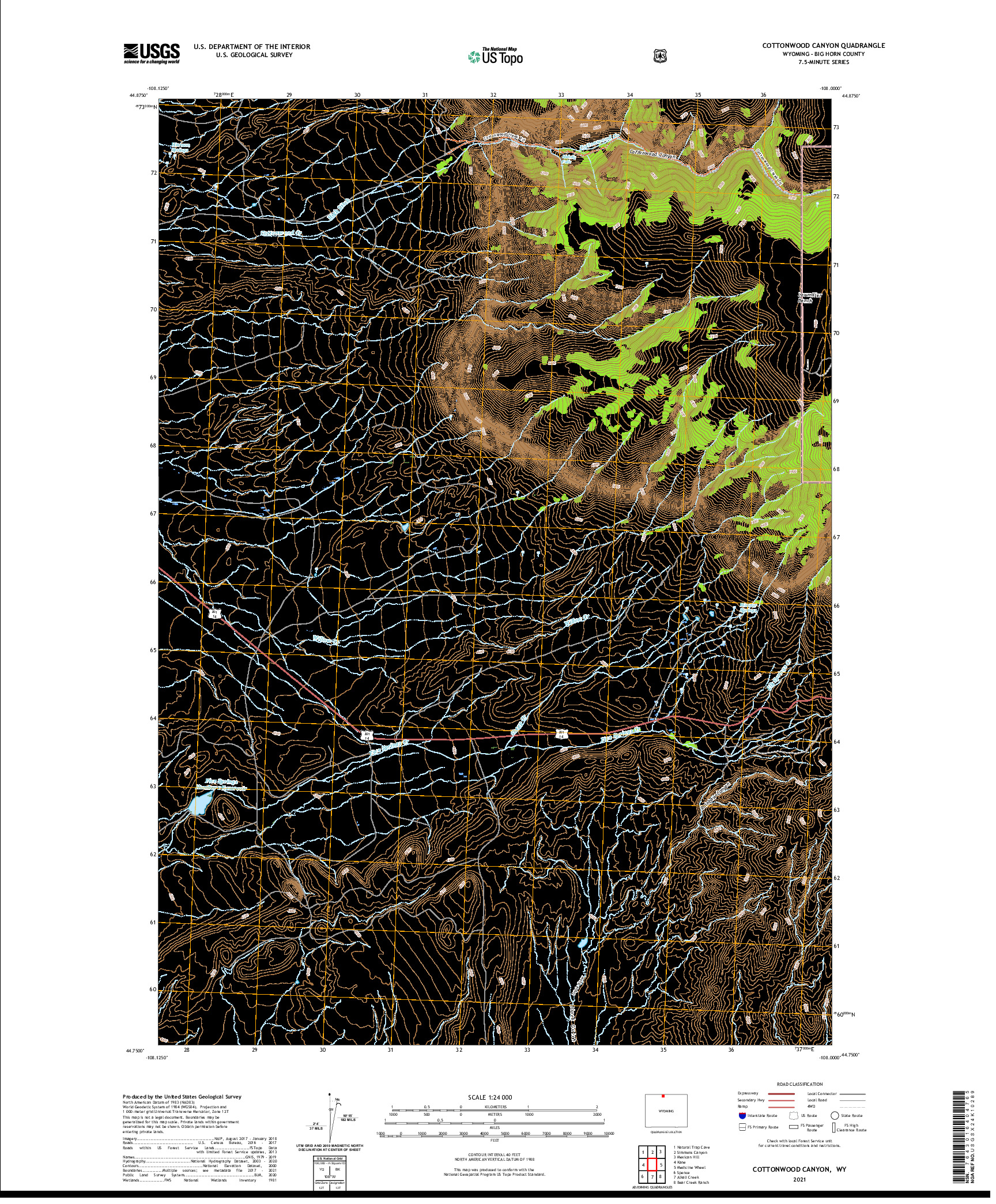 USGS US TOPO 7.5-MINUTE MAP FOR COTTONWOOD CANYON, WY 2021