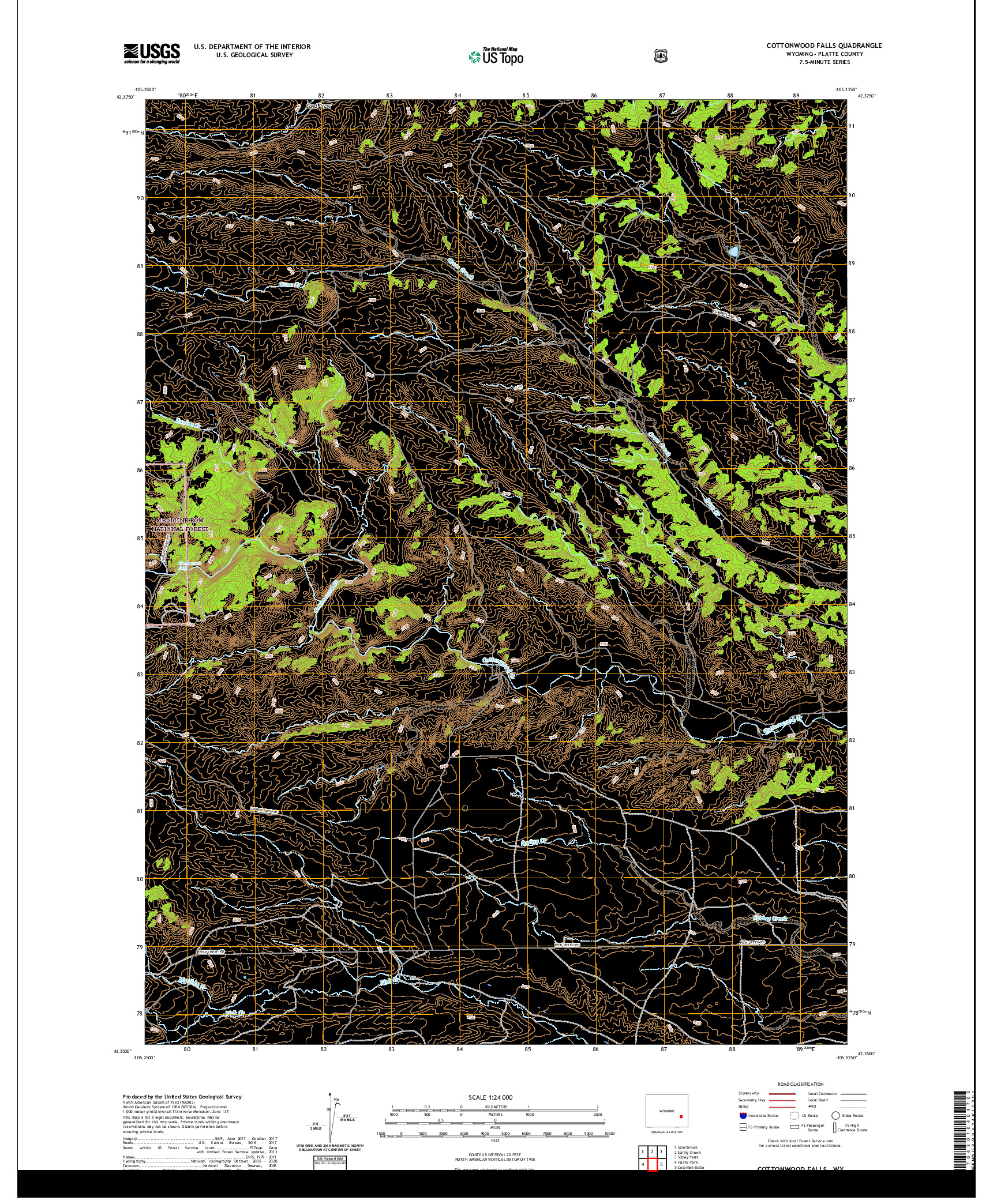 USGS US TOPO 7.5-MINUTE MAP FOR COTTONWOOD FALLS, WY 2021