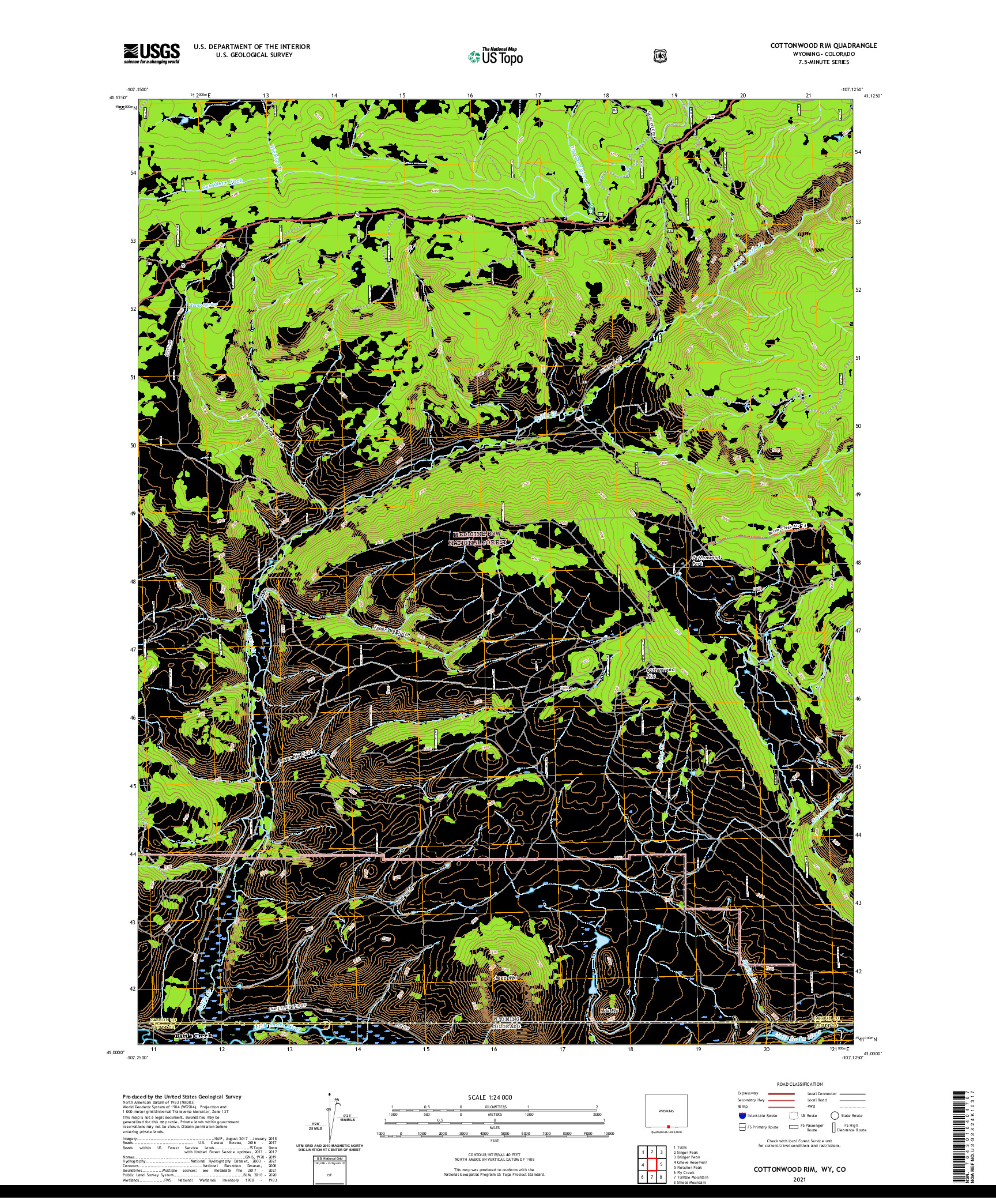 USGS US TOPO 7.5-MINUTE MAP FOR COTTONWOOD RIM, WY,CO 2021