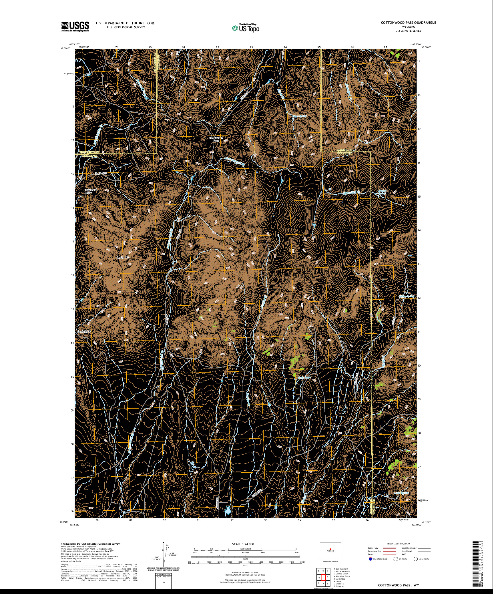 USGS US TOPO 7.5-MINUTE MAP FOR COTTONWOOD PASS, WY 2021