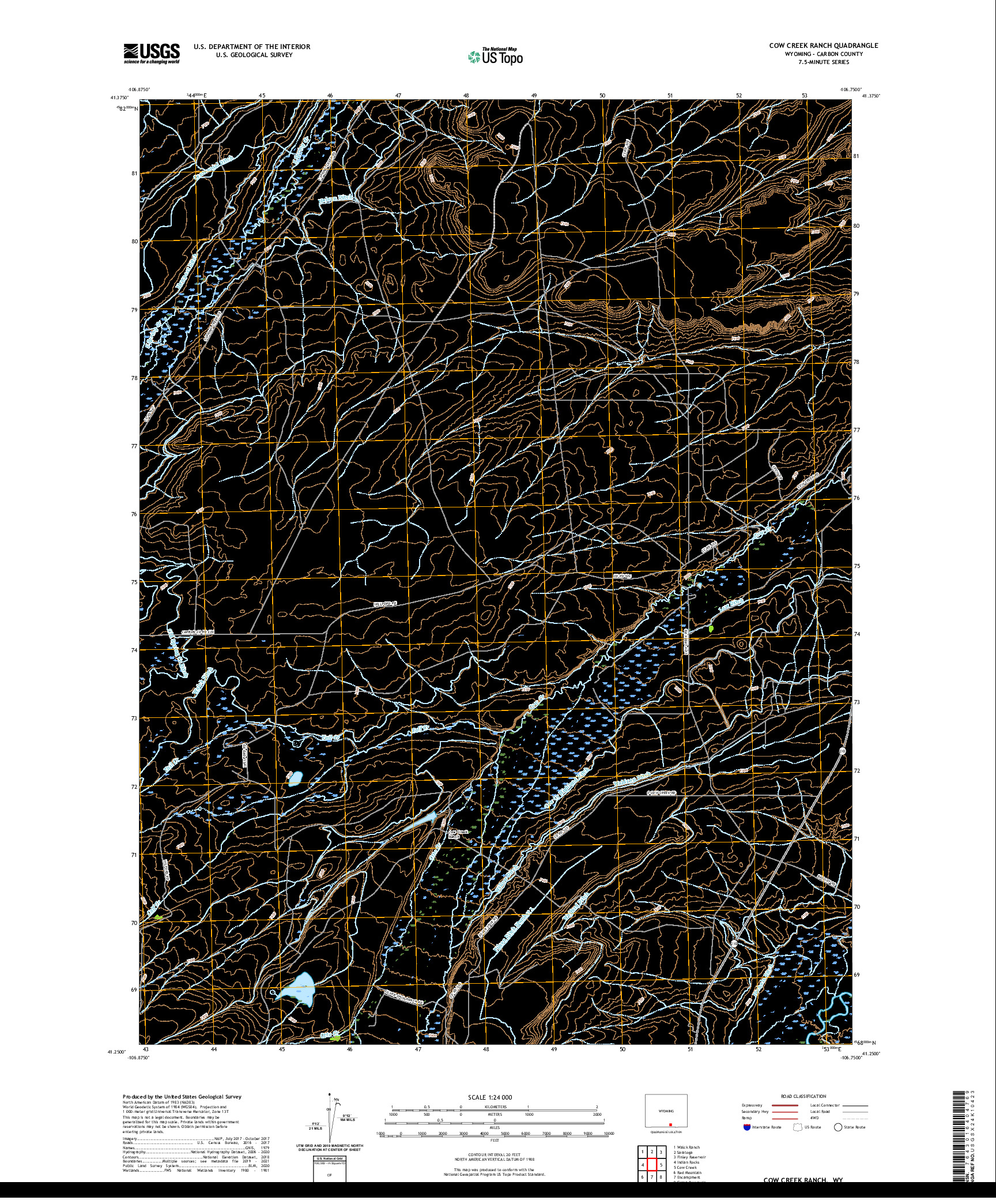 USGS US TOPO 7.5-MINUTE MAP FOR COW CREEK RANCH, WY 2021