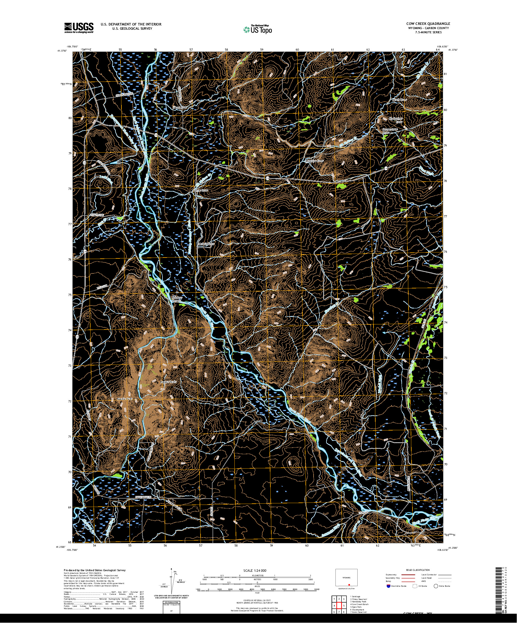 USGS US TOPO 7.5-MINUTE MAP FOR COW CREEK, WY 2021