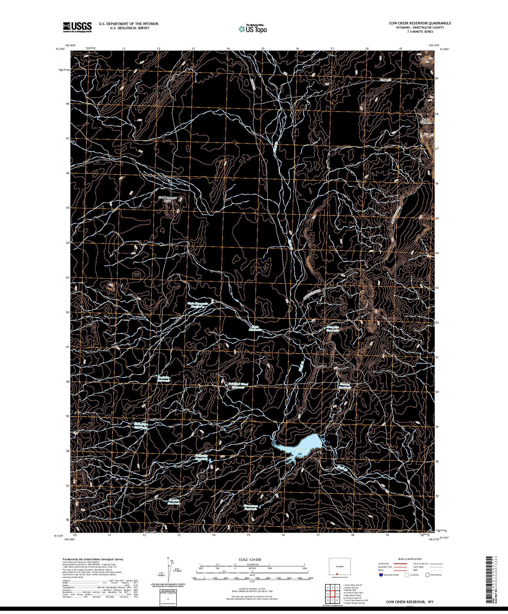 USGS US TOPO 7.5-MINUTE MAP FOR COW CREEK RESERVOIR, WY 2021