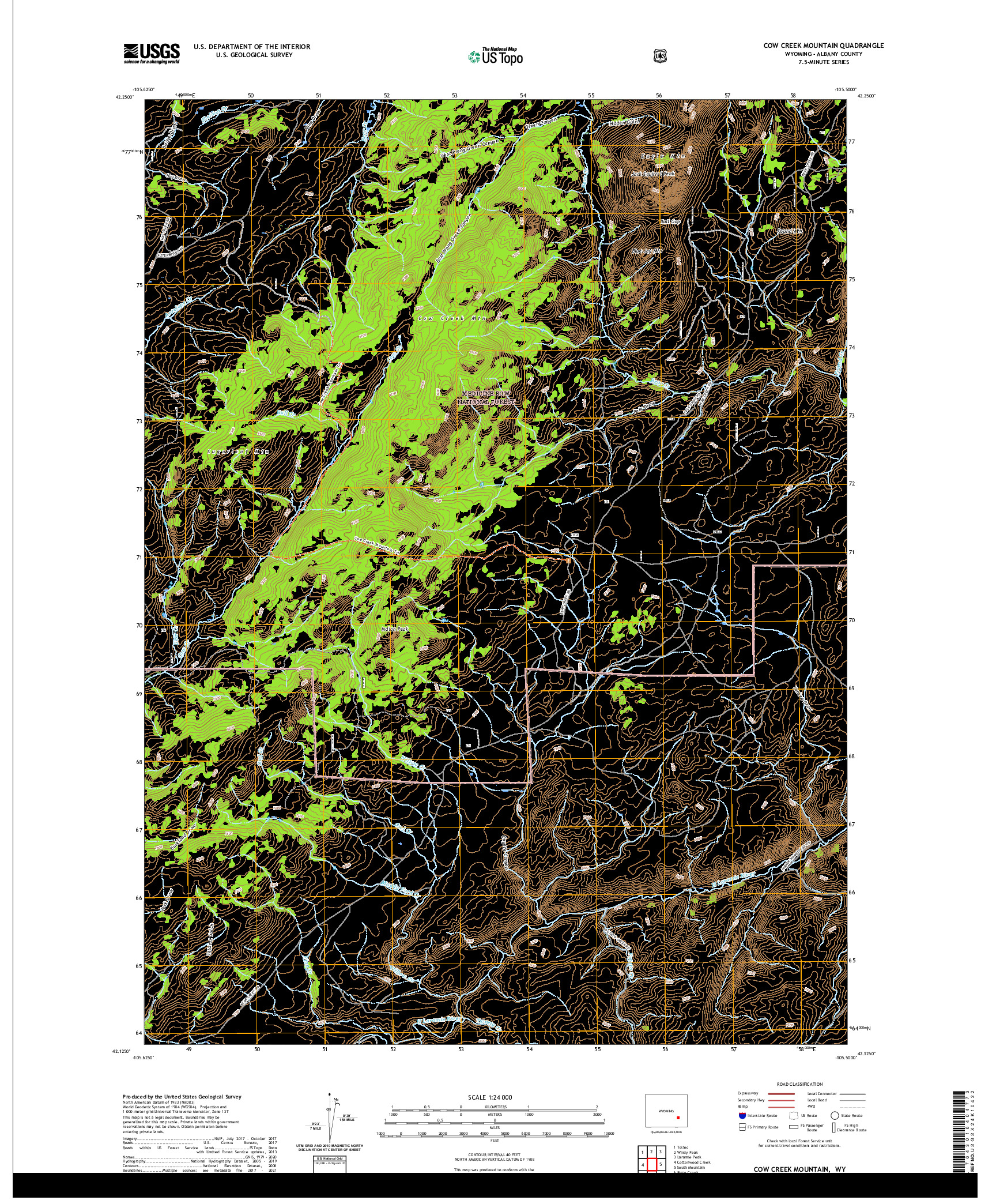 USGS US TOPO 7.5-MINUTE MAP FOR COW CREEK MOUNTAIN, WY 2021