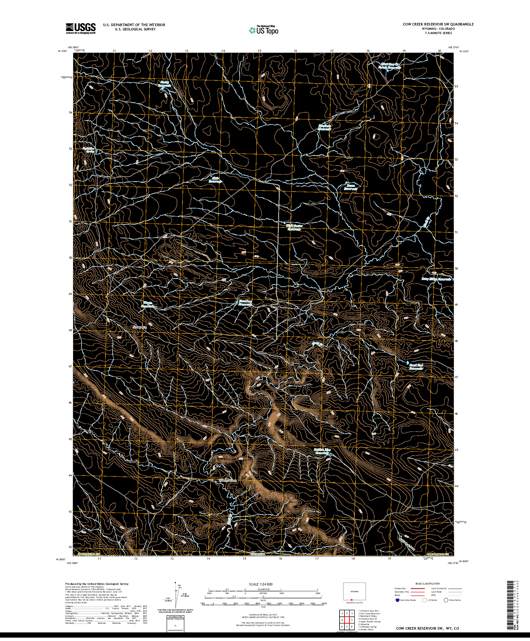 USGS US TOPO 7.5-MINUTE MAP FOR COW CREEK RESERVOIR SW, WY,CO 2021