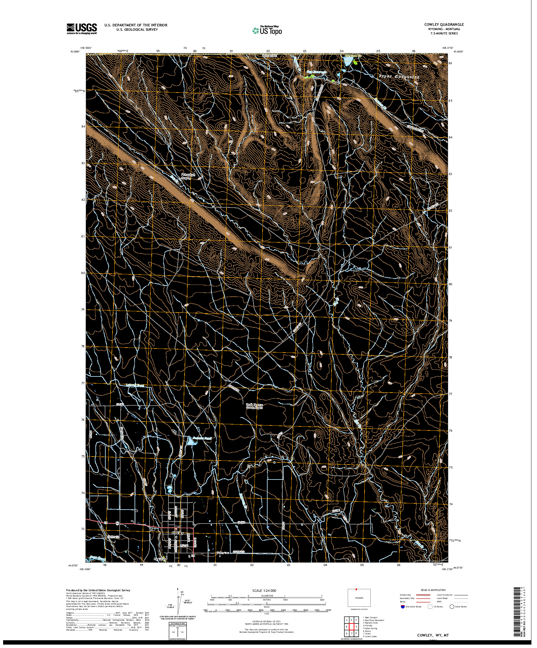 USGS US TOPO 7.5-MINUTE MAP FOR COWLEY, WY,MT 2021