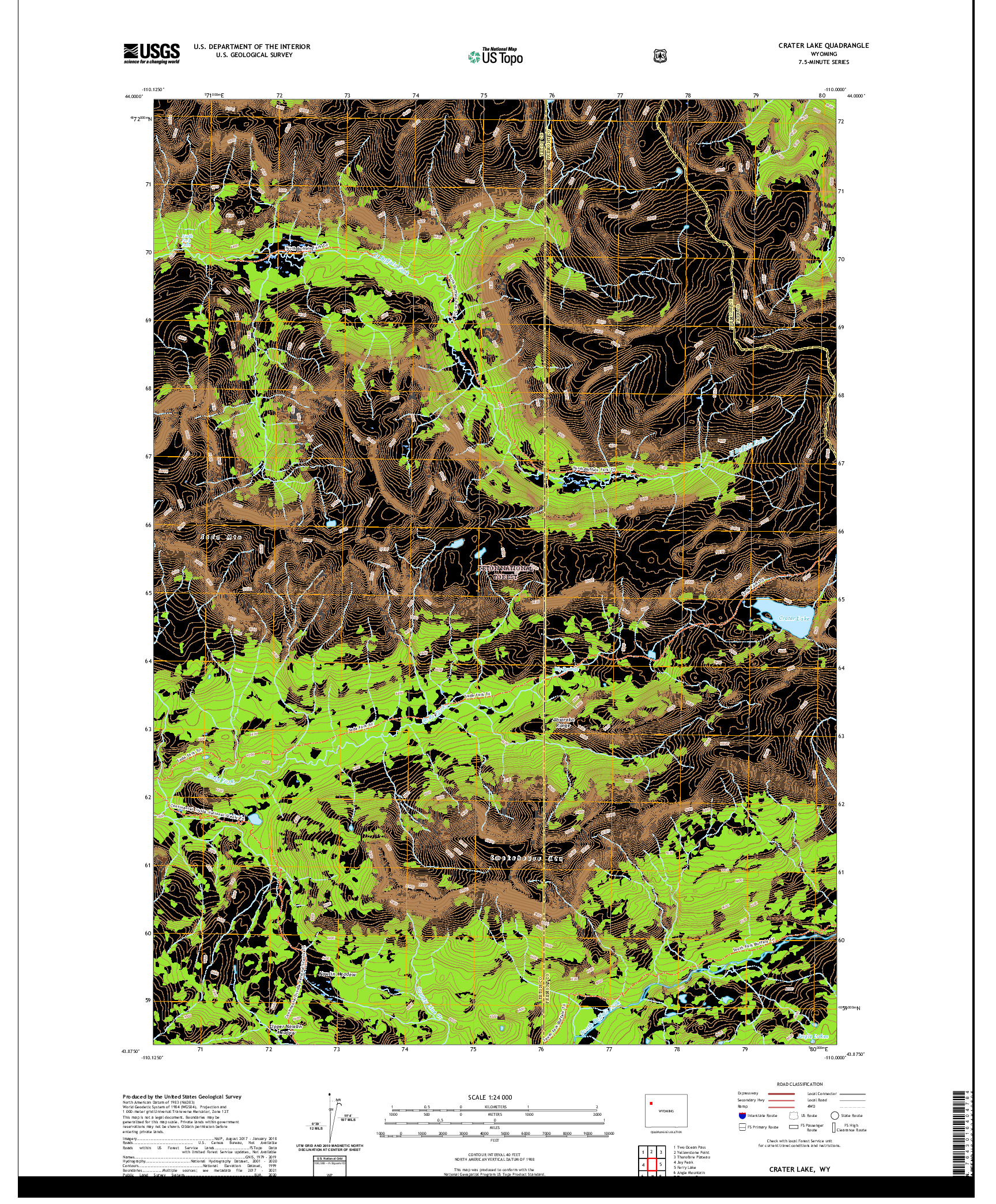 USGS US TOPO 7.5-MINUTE MAP FOR CRATER LAKE, WY 2021