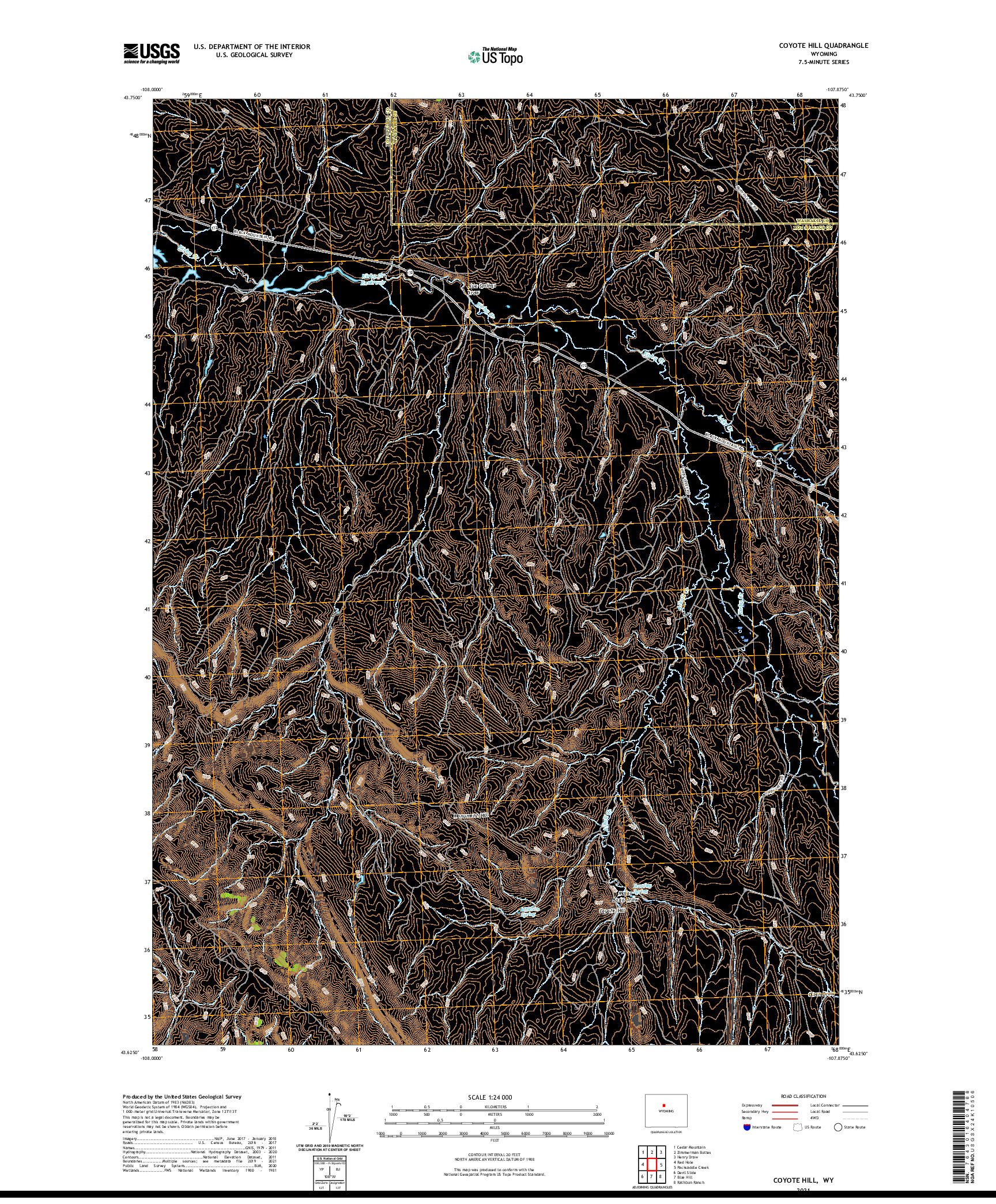 USGS US TOPO 7.5-MINUTE MAP FOR COYOTE HILL, WY 2021