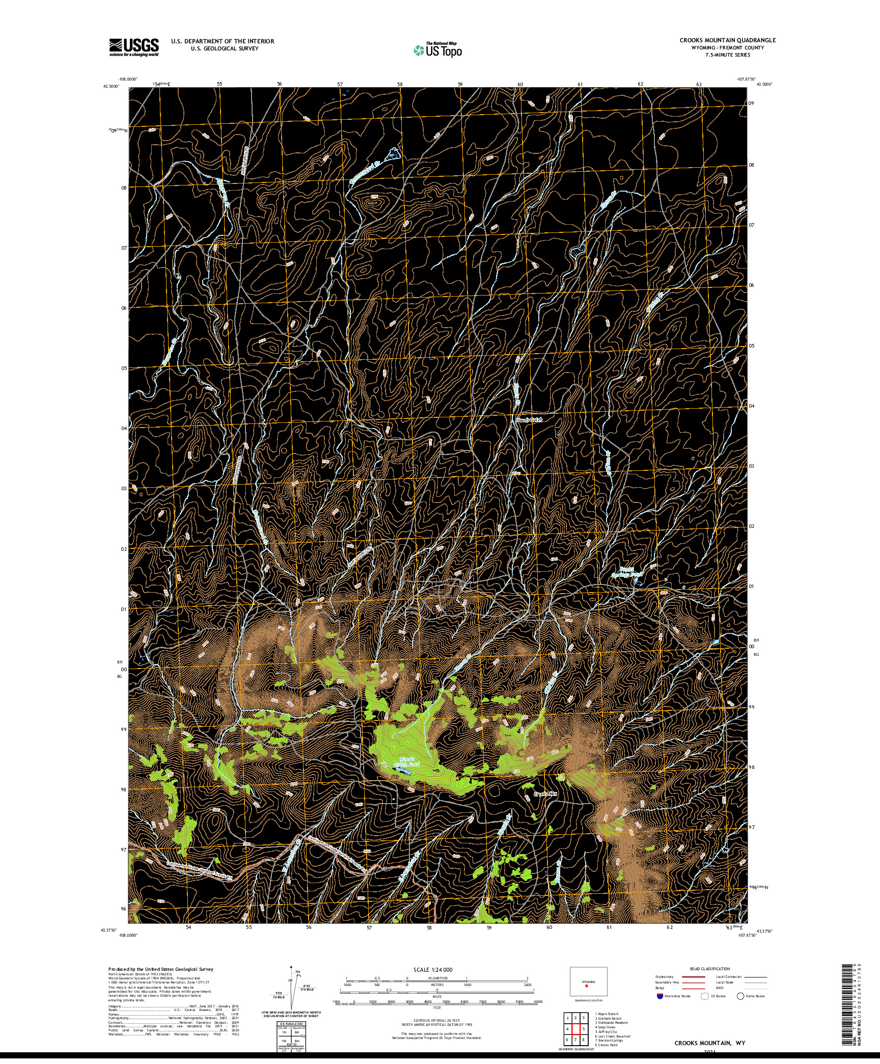 USGS US TOPO 7.5-MINUTE MAP FOR CROOKS MOUNTAIN, WY 2021