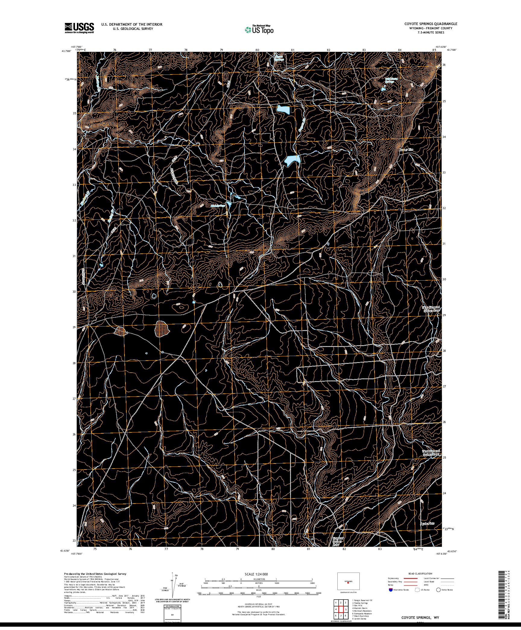 USGS US TOPO 7.5-MINUTE MAP FOR COYOTE SPRINGS, WY 2021