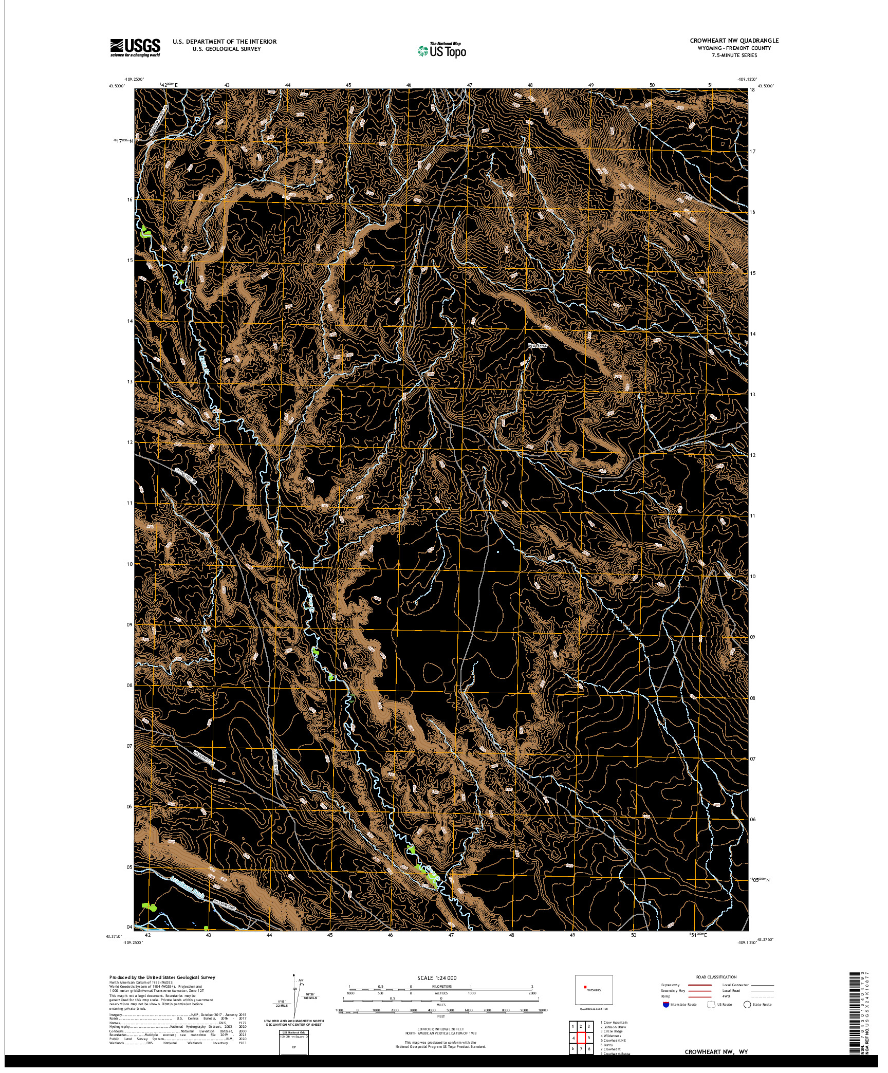USGS US TOPO 7.5-MINUTE MAP FOR CROWHEART NW, WY 2021