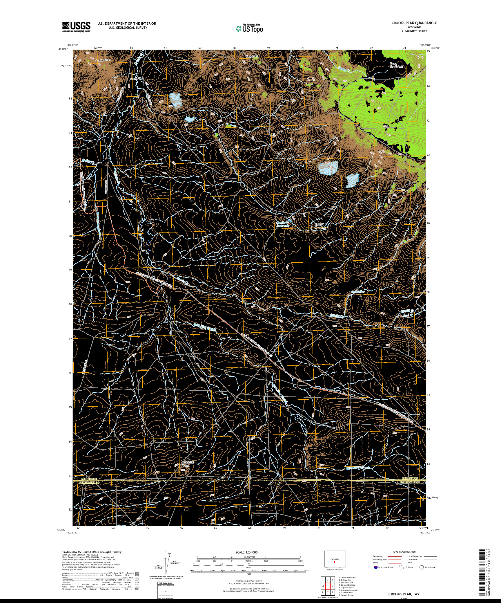 USGS US TOPO 7.5-MINUTE MAP FOR CROOKS PEAK, WY 2021